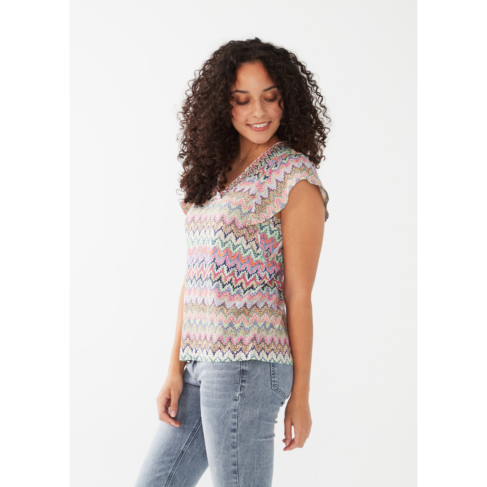 FDJ Flutter Sleeve Printed Top