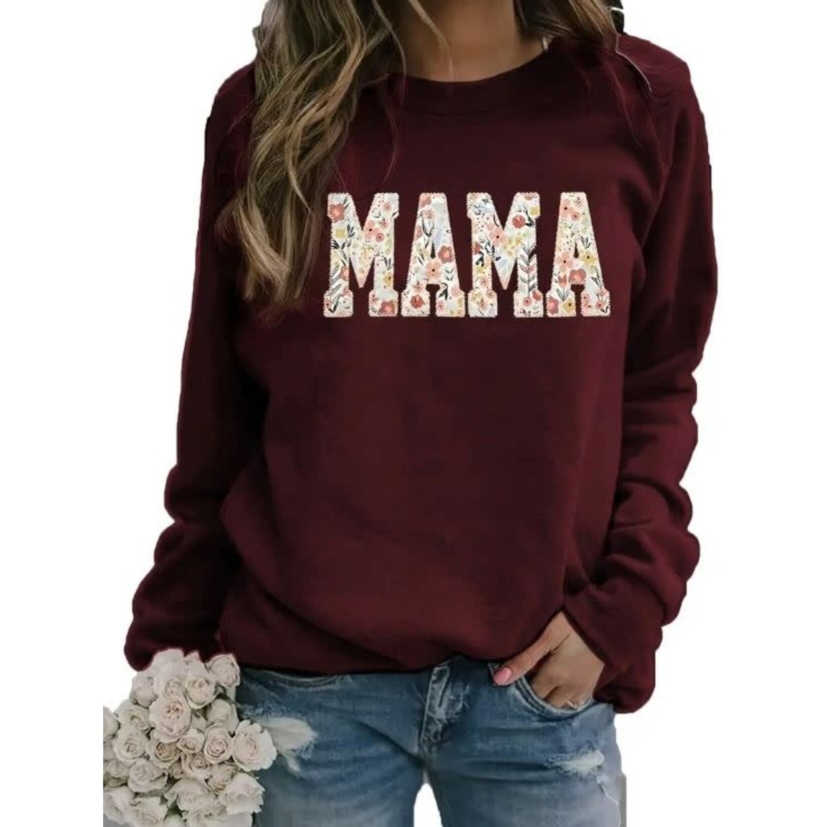 GGS Floral Mama Crew Burgundy