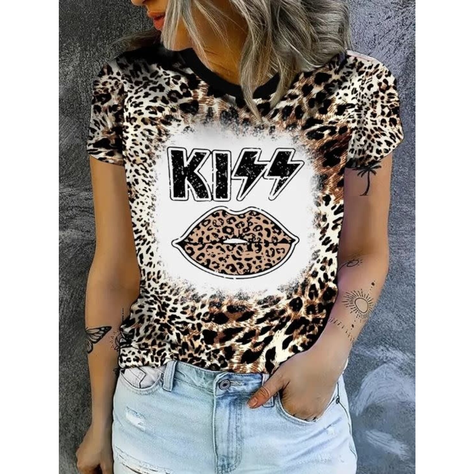 GGS KISS Lips Tee Leopard