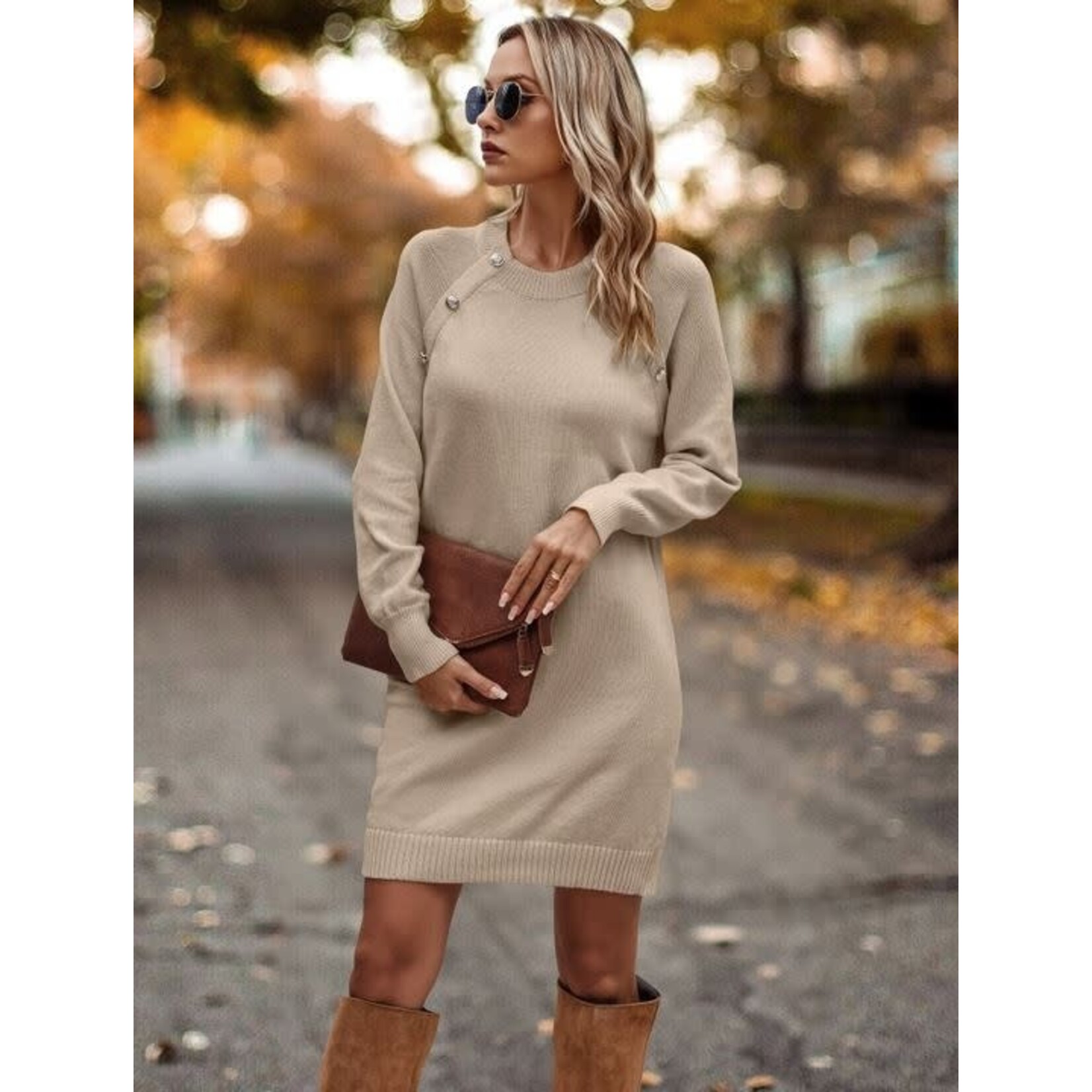 ePretty Shannon Button Detail Sweater Dress