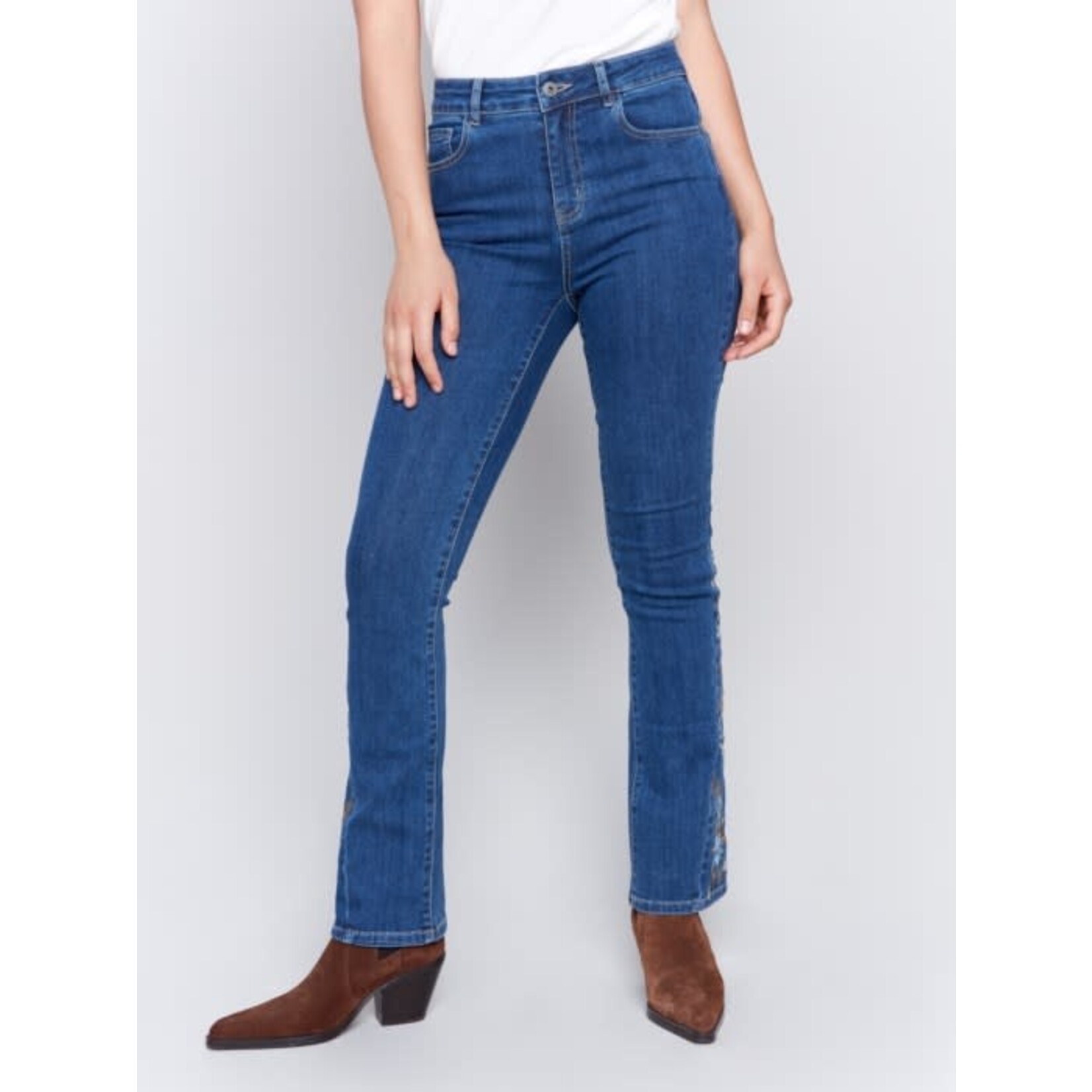 Charlie B Floral Embroidered Bootcut Jean