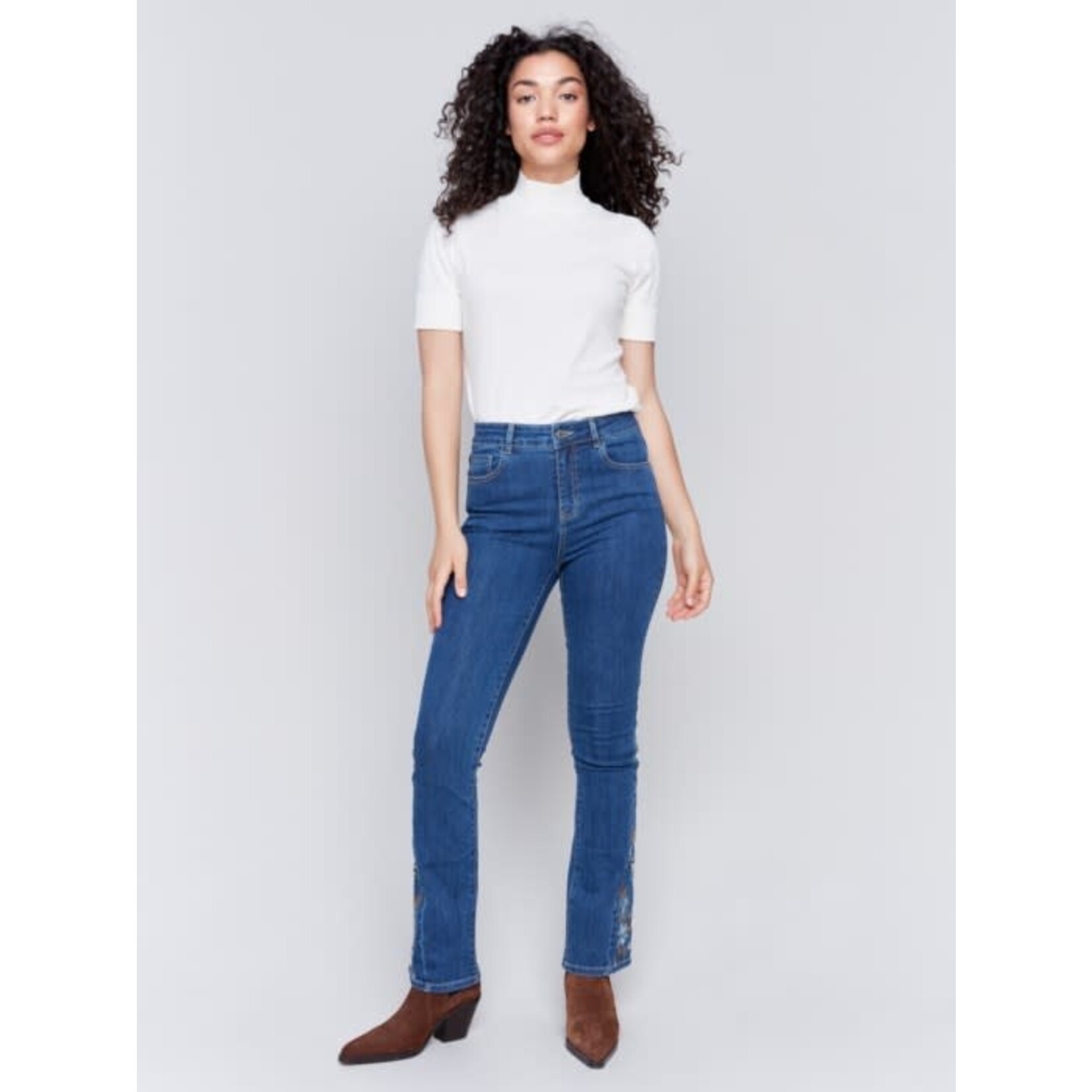 Charlie B Floral Embroidered Bootcut Jean