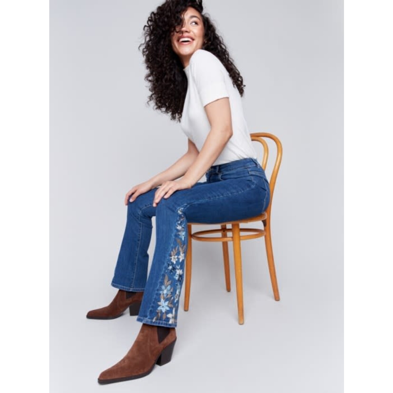 Charlie B Floral Embroidered Bootcut Jean