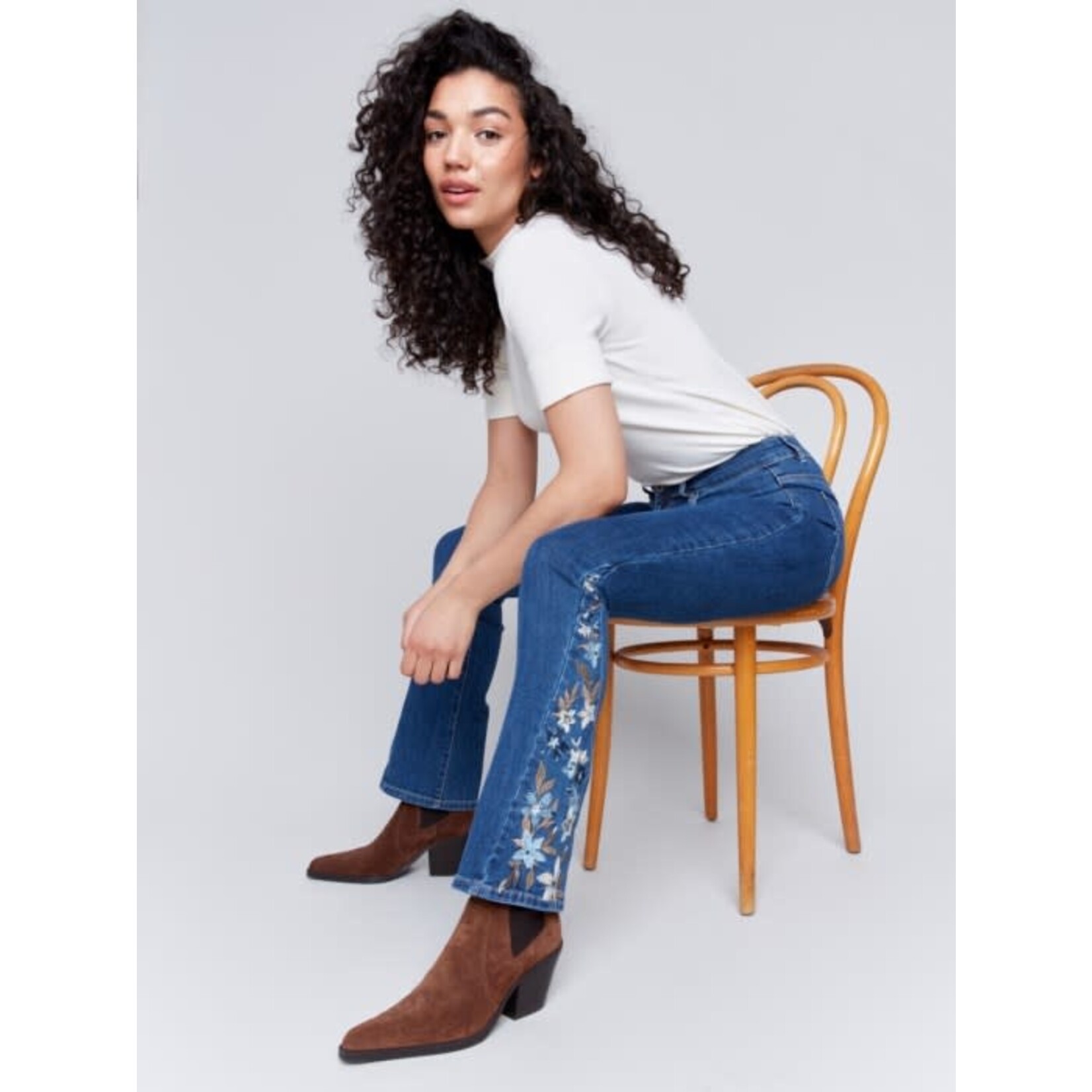 Charlie B Floral Embroidered Bootcut Jean
