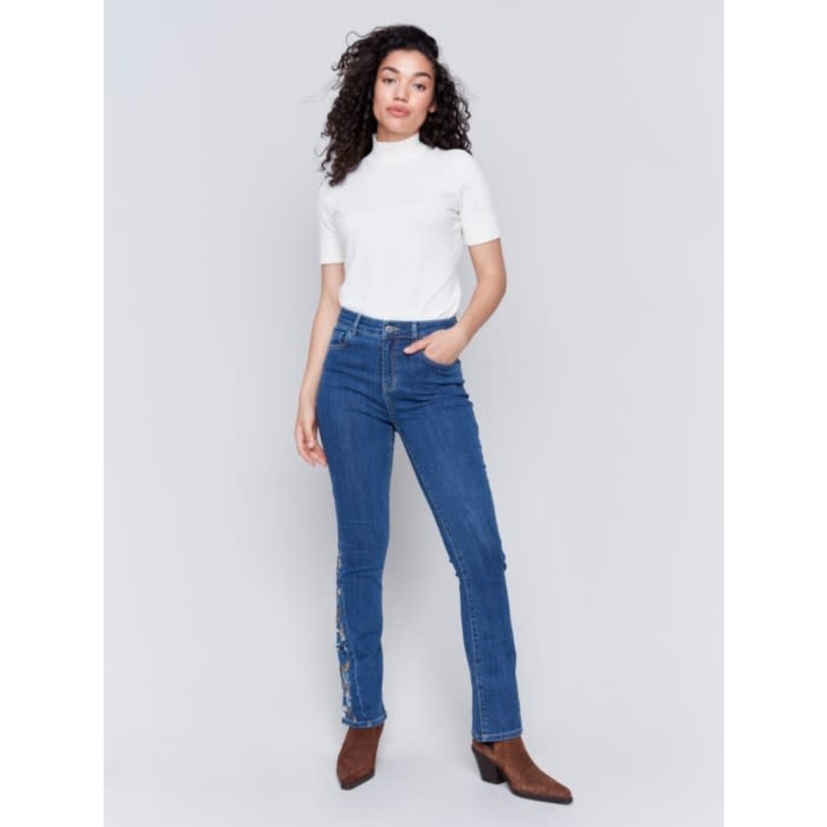 Charlie B Floral Embroidered Bootcut Jean
