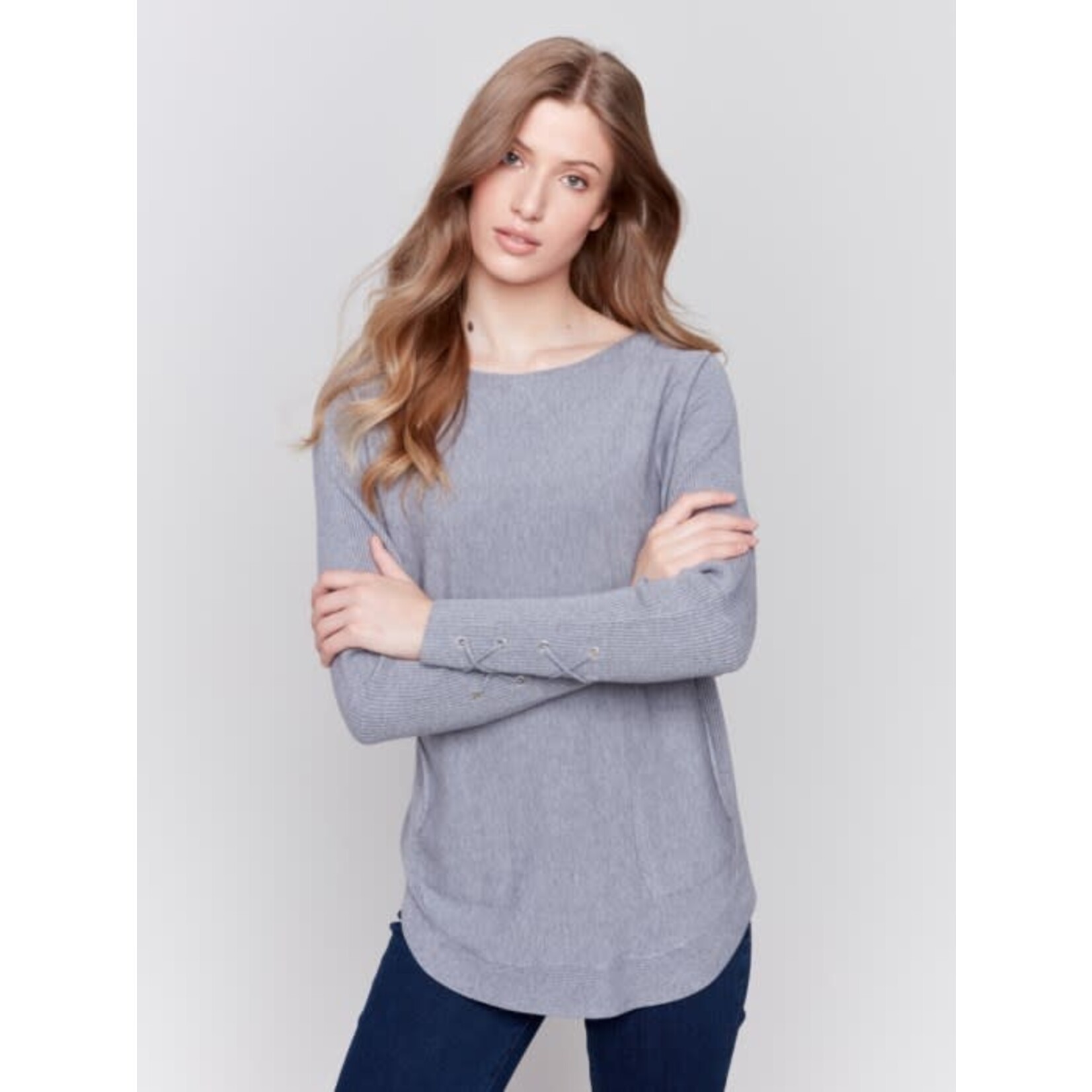 Charlie B Sweater With Criss Cross Sleeve