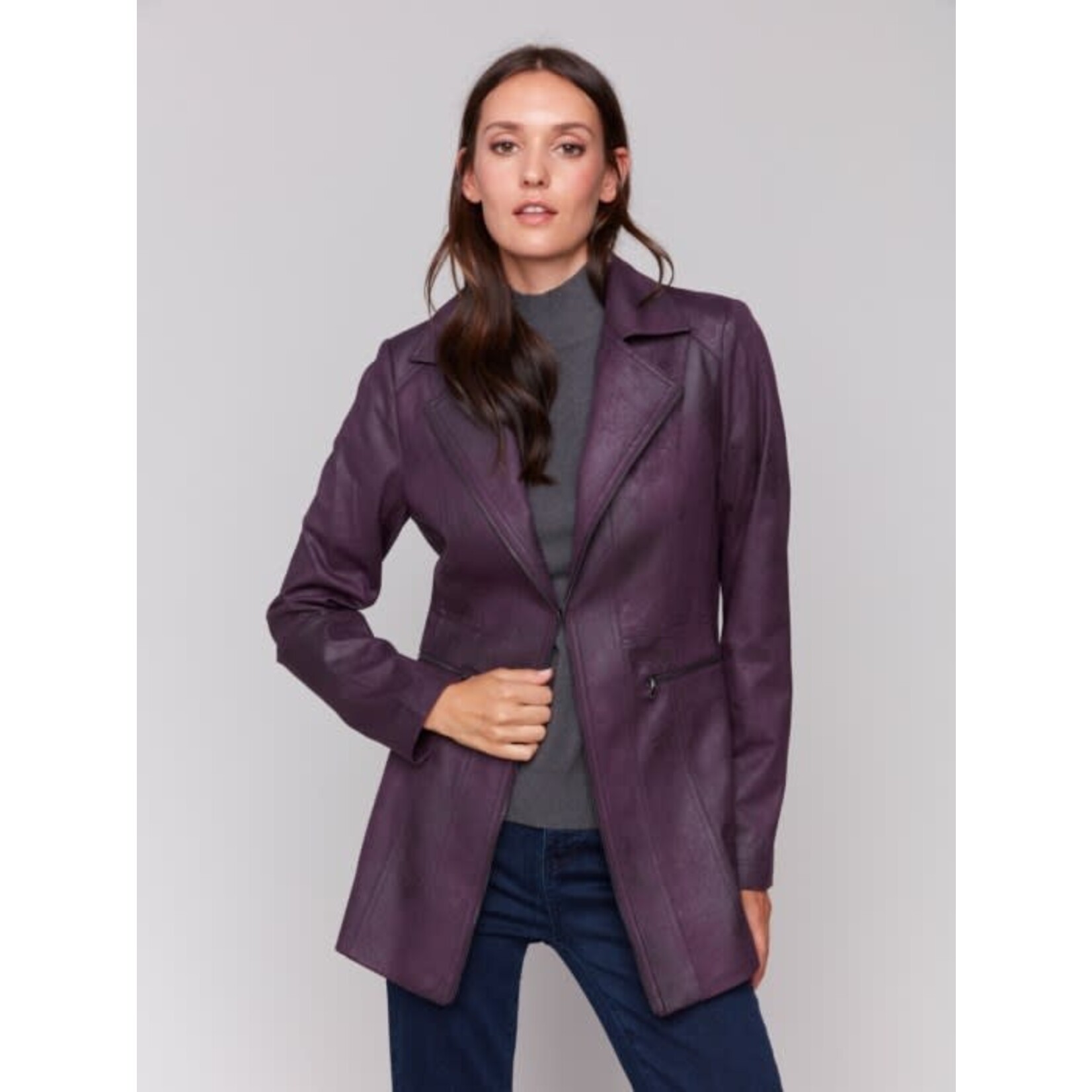 Charlie B Long Faux Suede Moto Jacket