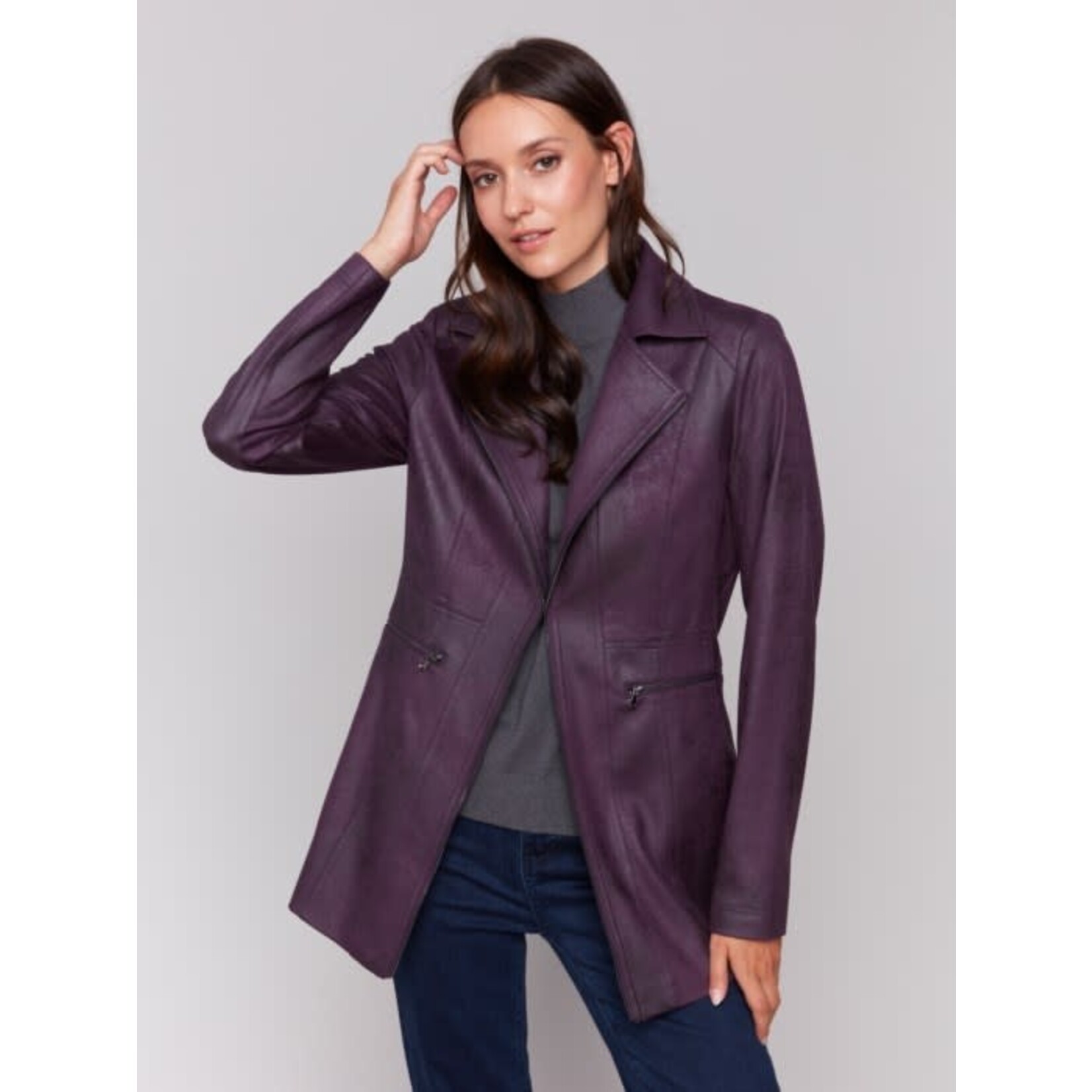 Charlie B Long Faux Suede Moto Jacket