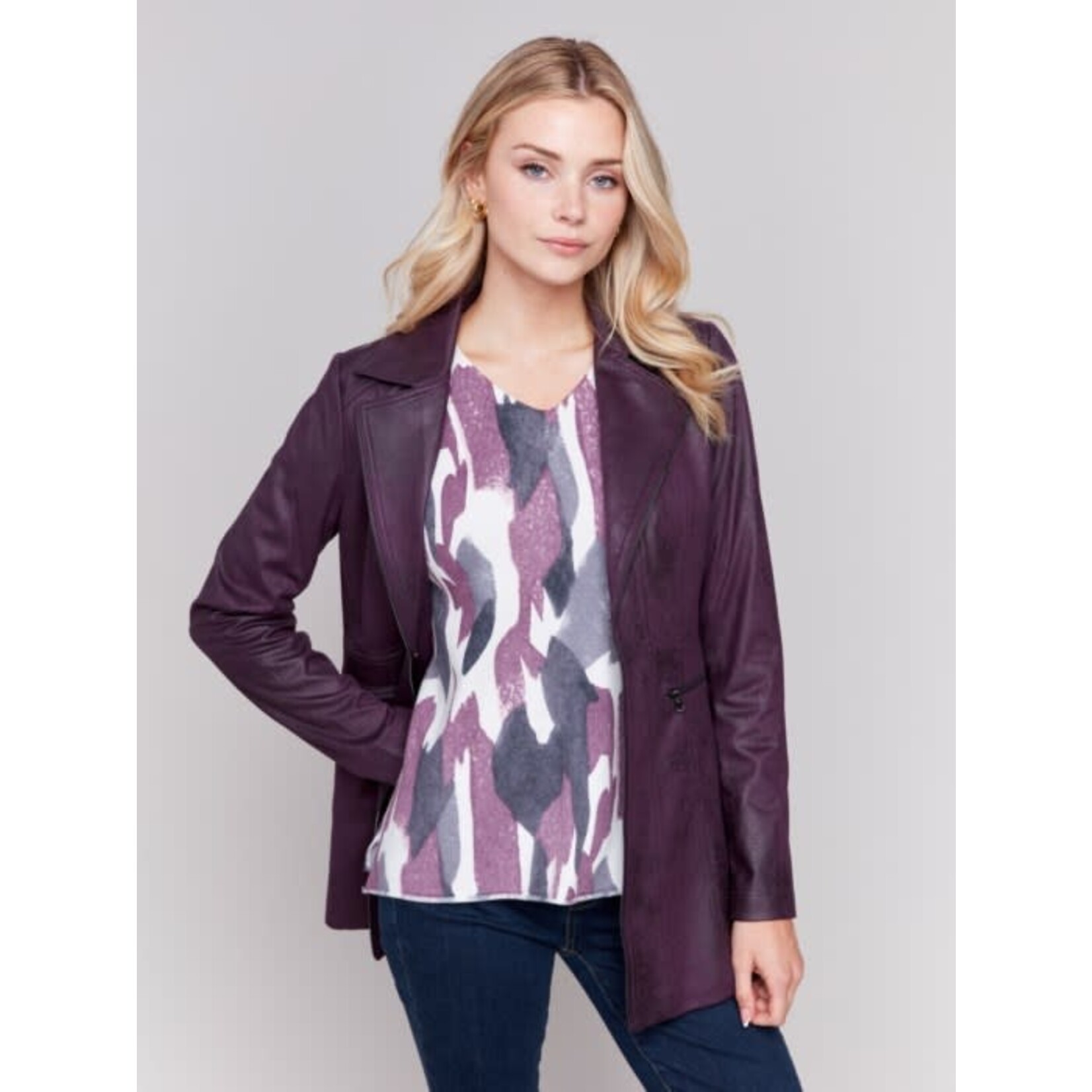 Charlie B Long Faux Suede Moto Jacket