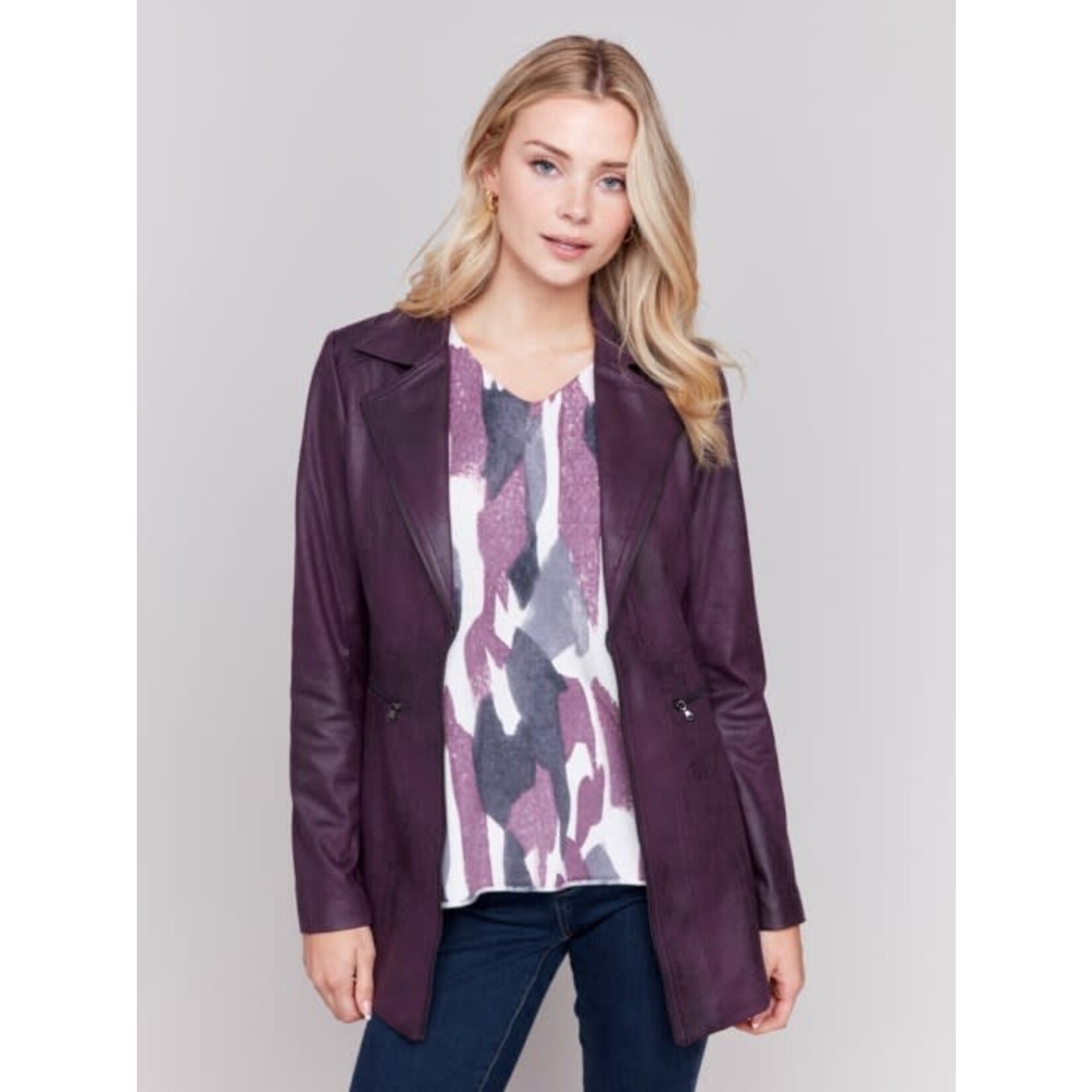 Charlie B Long Faux Suede Moto Jacket