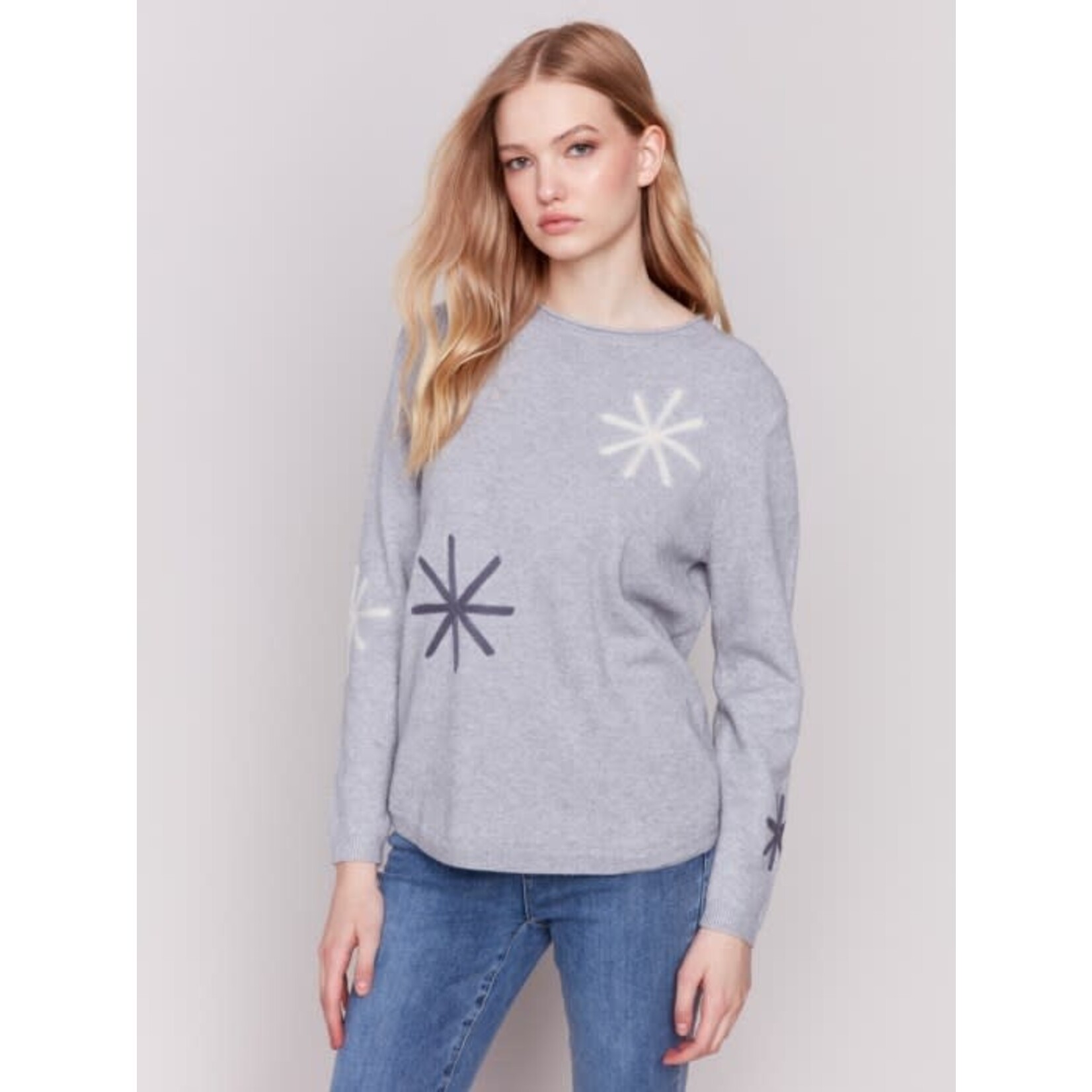 Charlie B Crew Neck Needle Punch Sweater