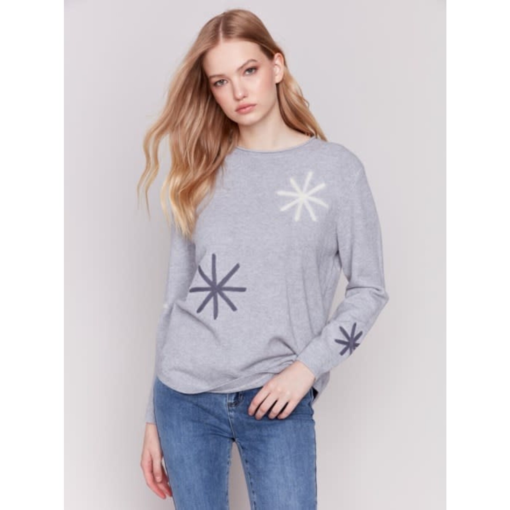 Charlie B Crew Neck Needle Punch Sweater