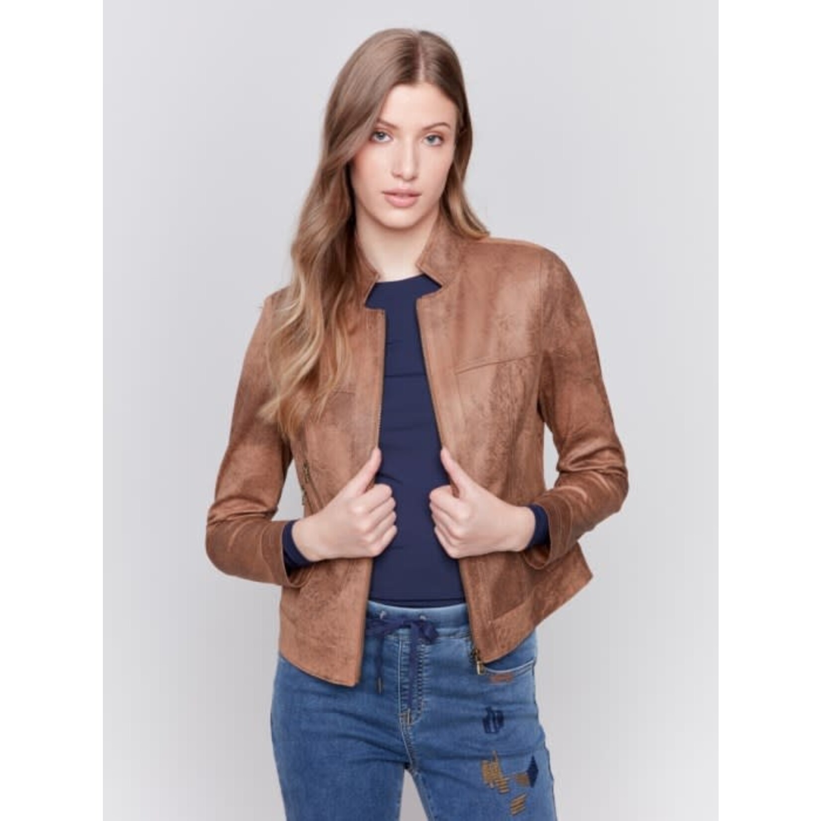 Charlie B Faux Suede Jacket With Zip