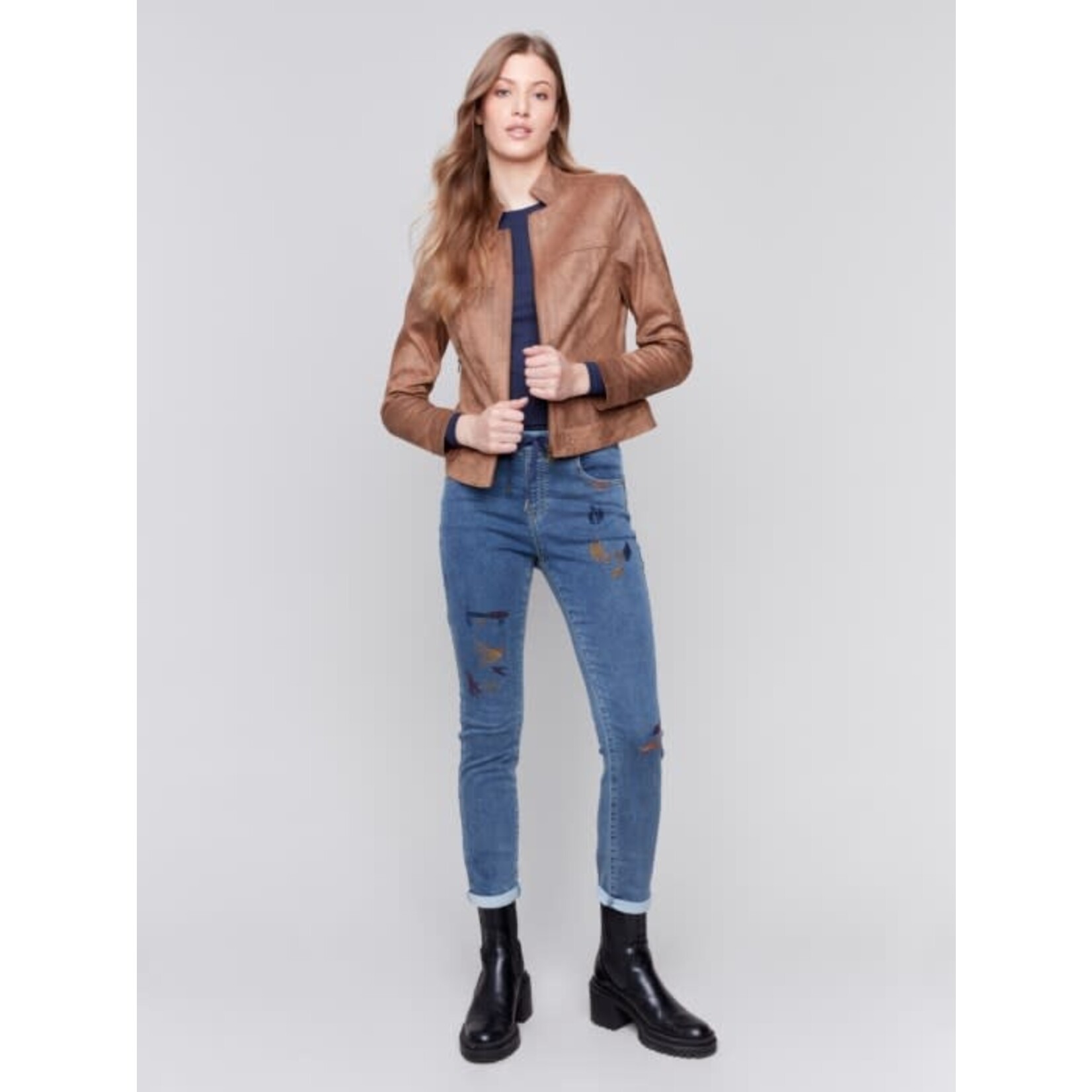 Charlie B Faux Suede Jacket With Zip