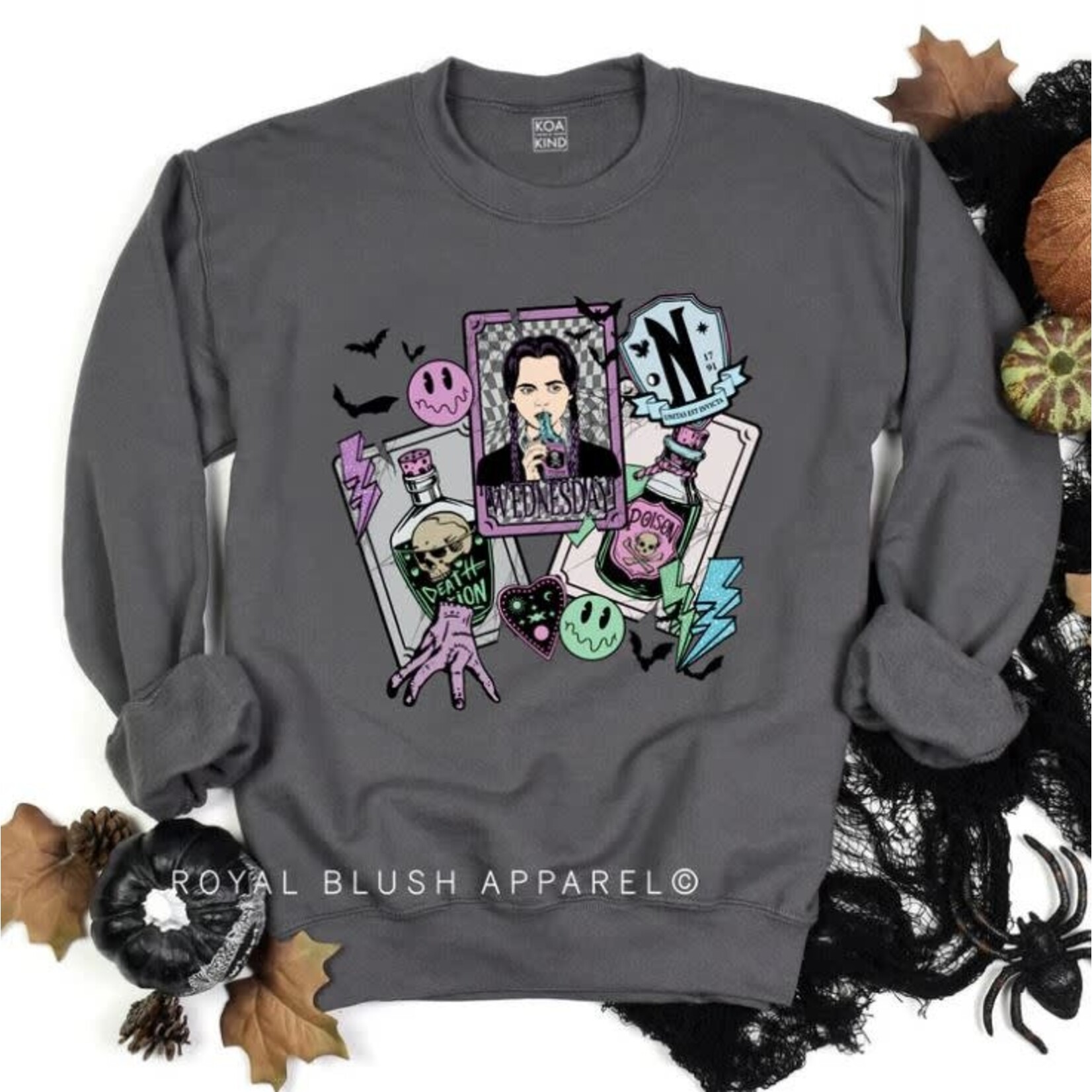 Royal Blush Wednesday Addams Death Potion Sweatshirt Charcoal