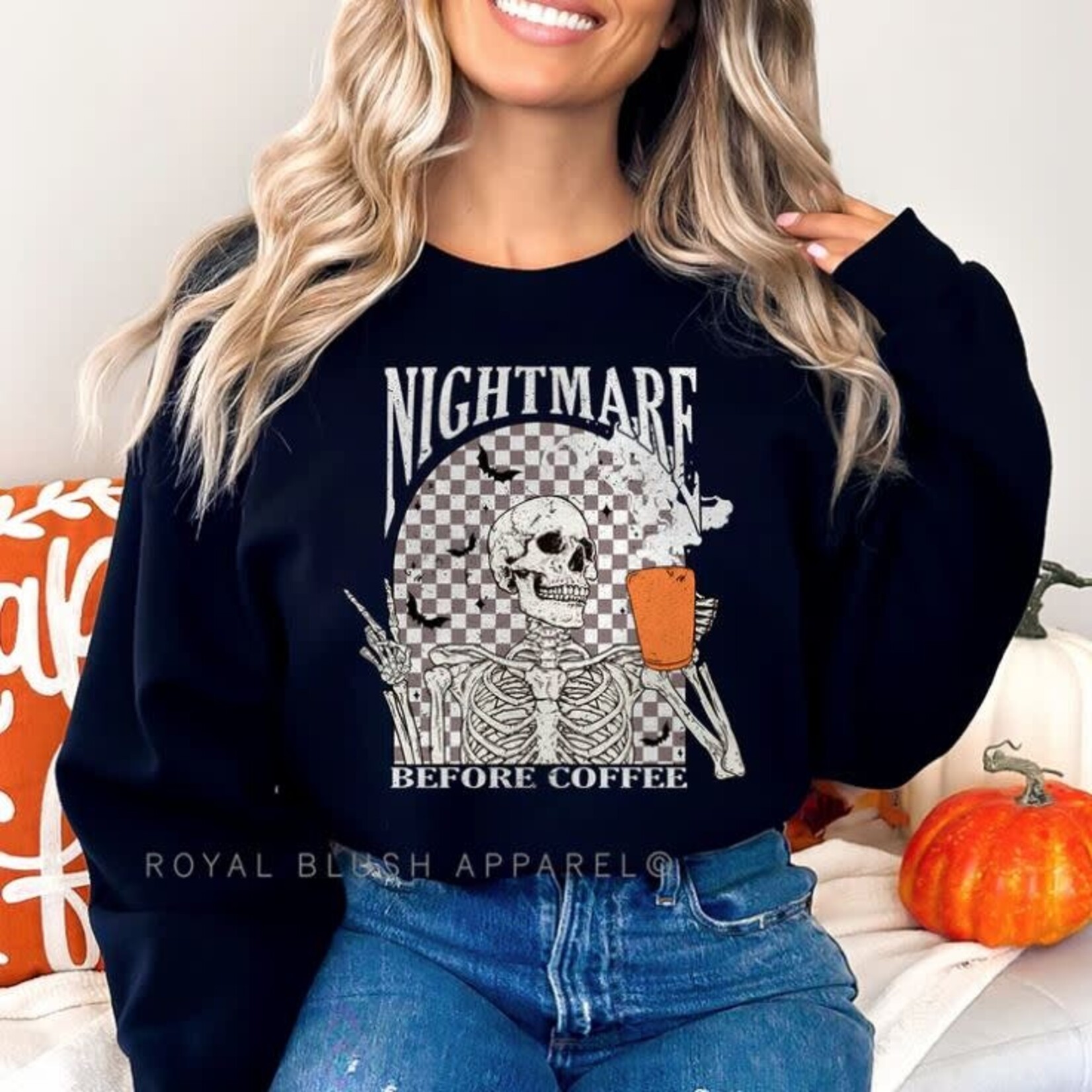Checkered Nightmare Before Coffee Sweatshirt Black FF2 Get Dressed