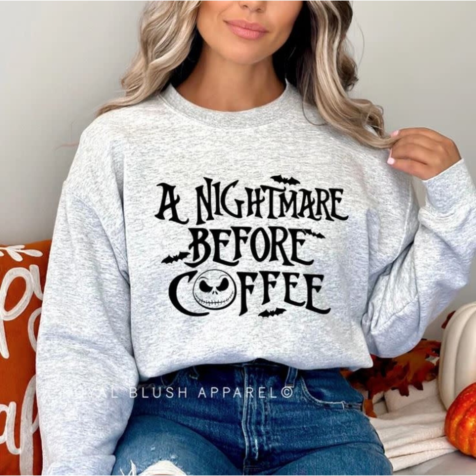Royal Blush A Nightmare Before Coffee Sweatshirt Ash Grey