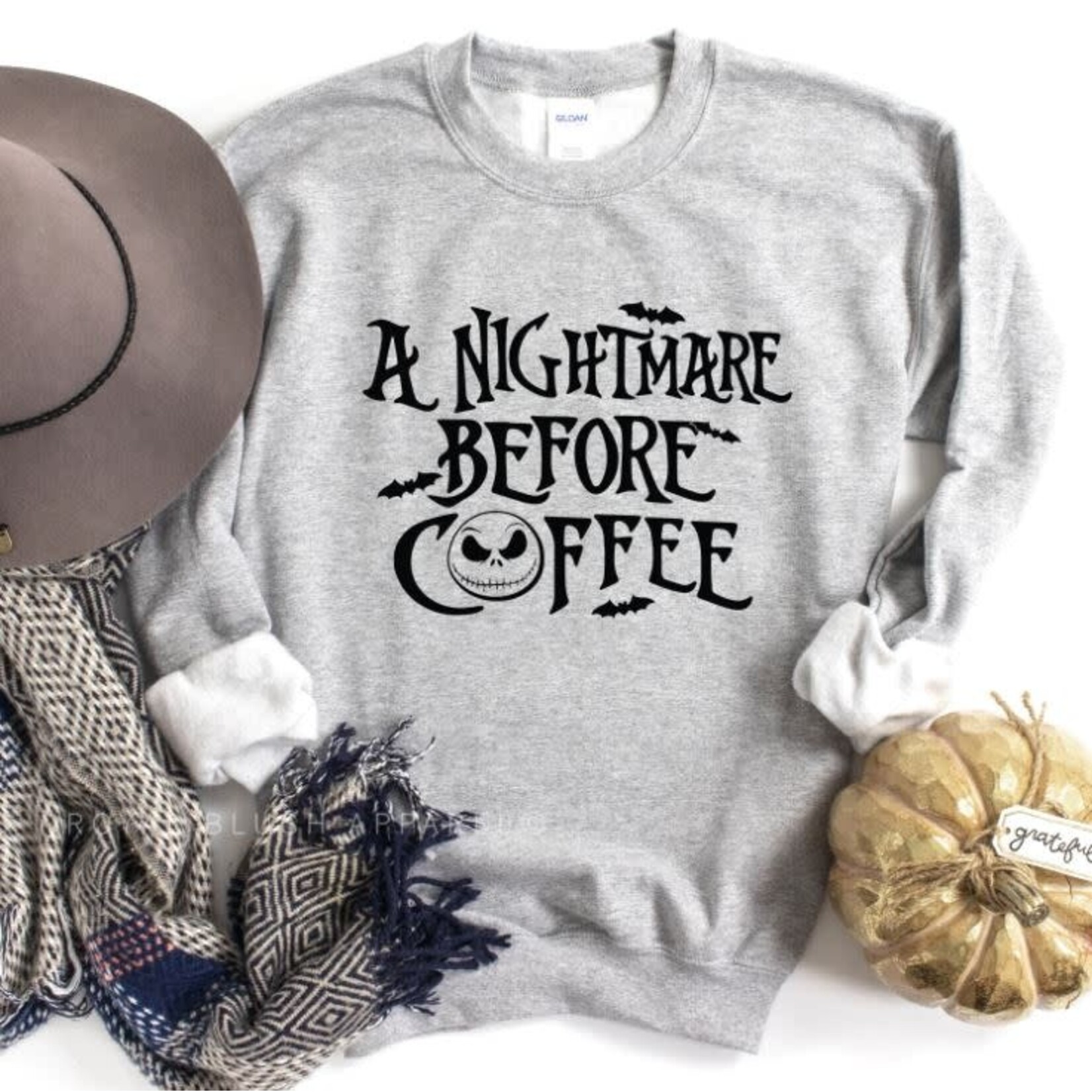 Royal Blush A Nightmare Before Coffee Sweatshirt Ash Grey