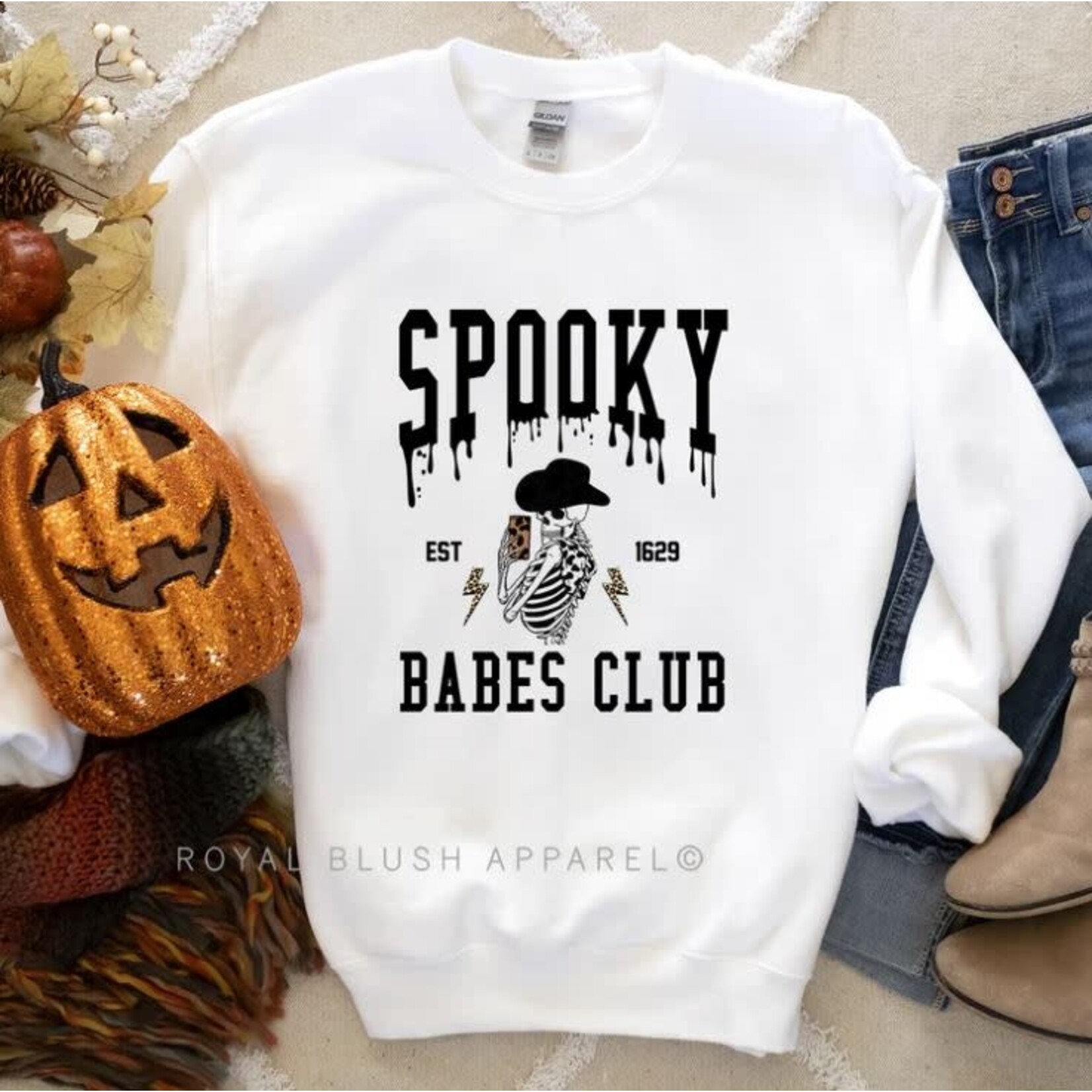 Royal Blush Spooky Babes Club Sweatshirt White
