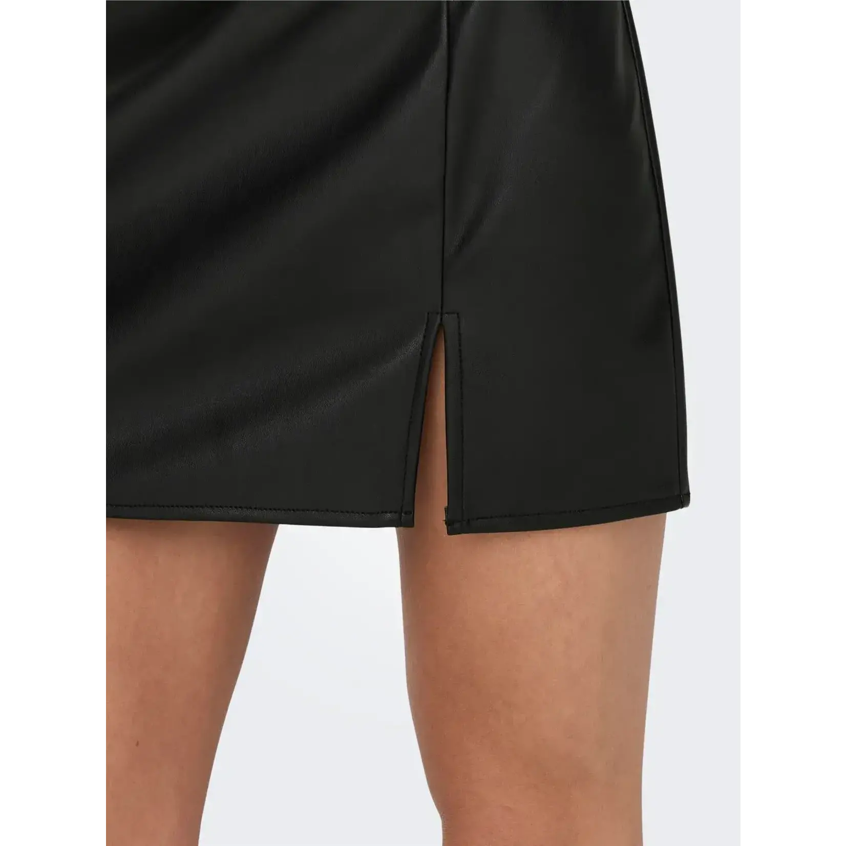 Only Leni Faux Leather Slit Skirt