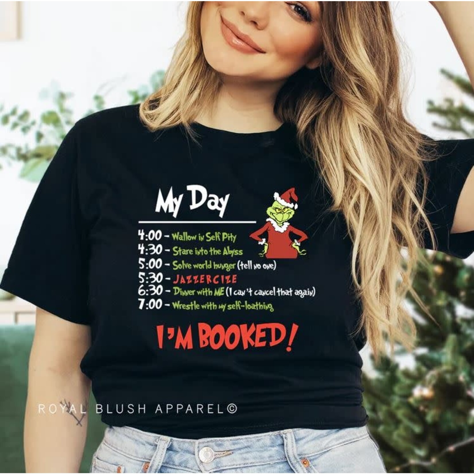 Royal Blush I'm Booked The Grinch T-Shirt Black