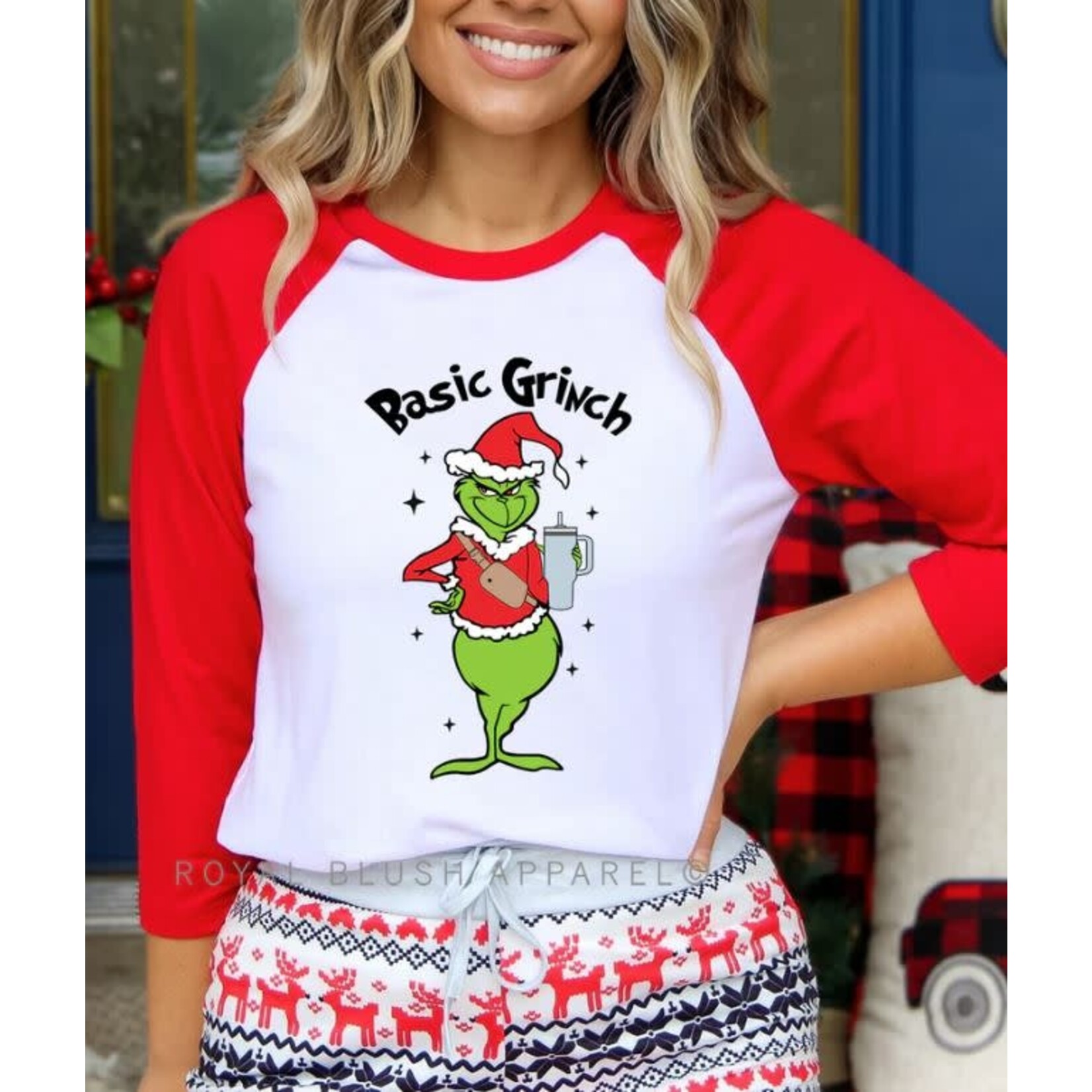 Royal Blush Basic Grinch Baseball Tee Red