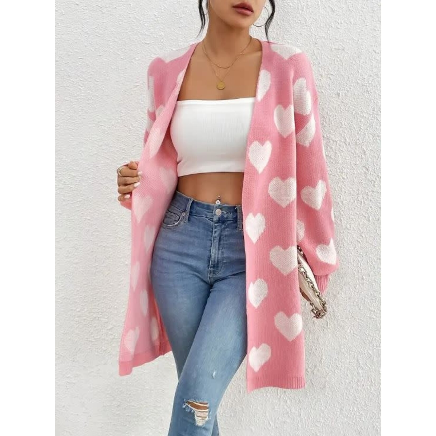 GGS Hearts Open Cardigan Pink