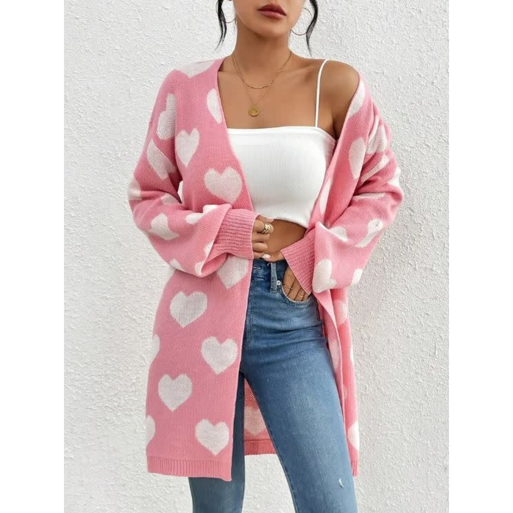 GGS Hearts Open Cardigan Pink