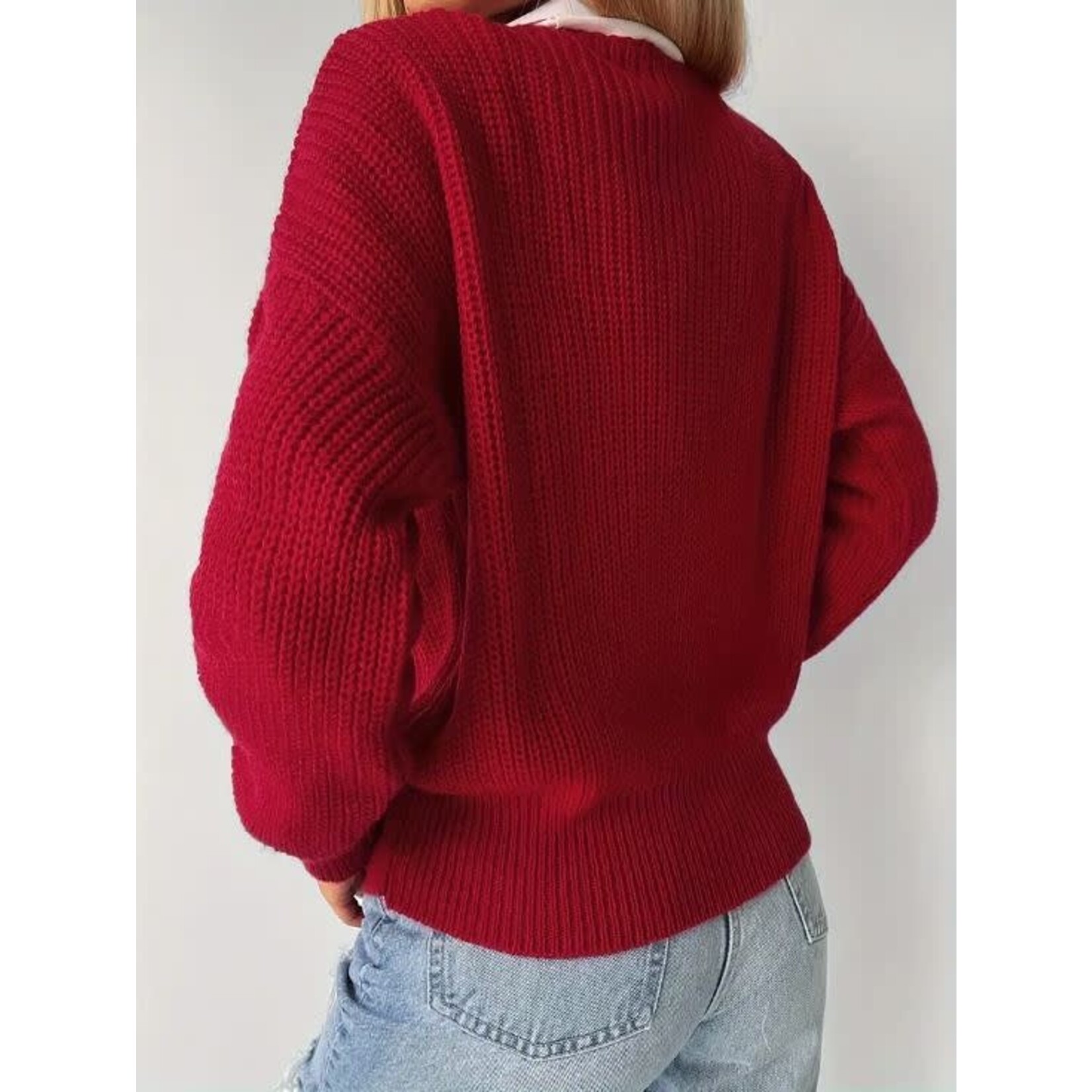 GGS Serena V-Neck Button Cardigan Red