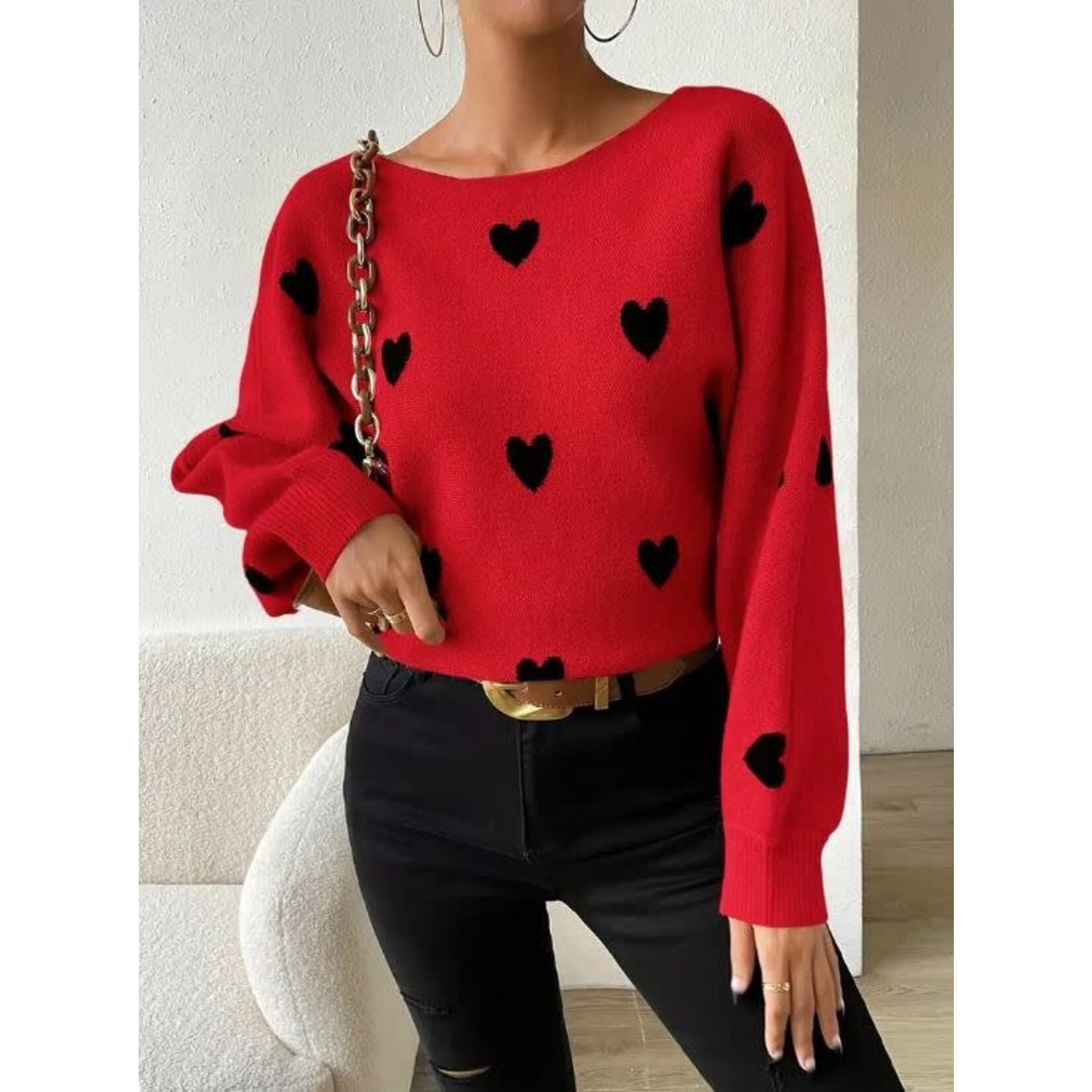 GGS Polly Off Shoulder Heart Sweater Red