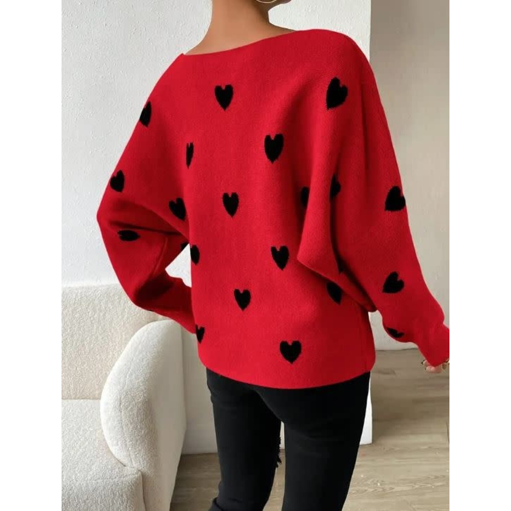 GGS Polly Off Shoulder Heart Sweater Red