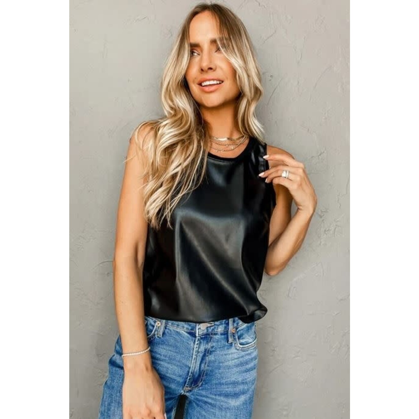 GGS Faux Leather Crewneck Tank