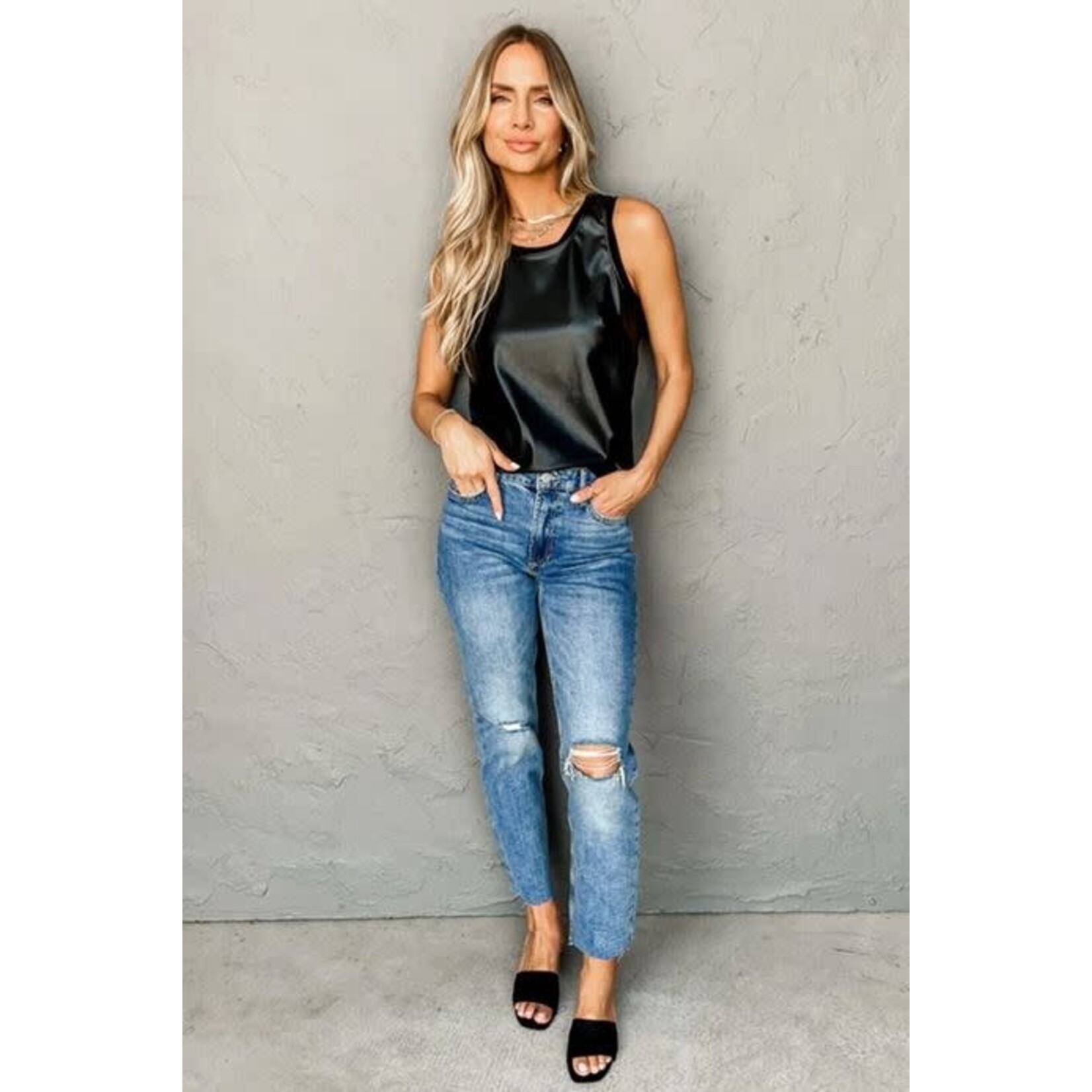 GGS Faux Leather Crewneck Tank