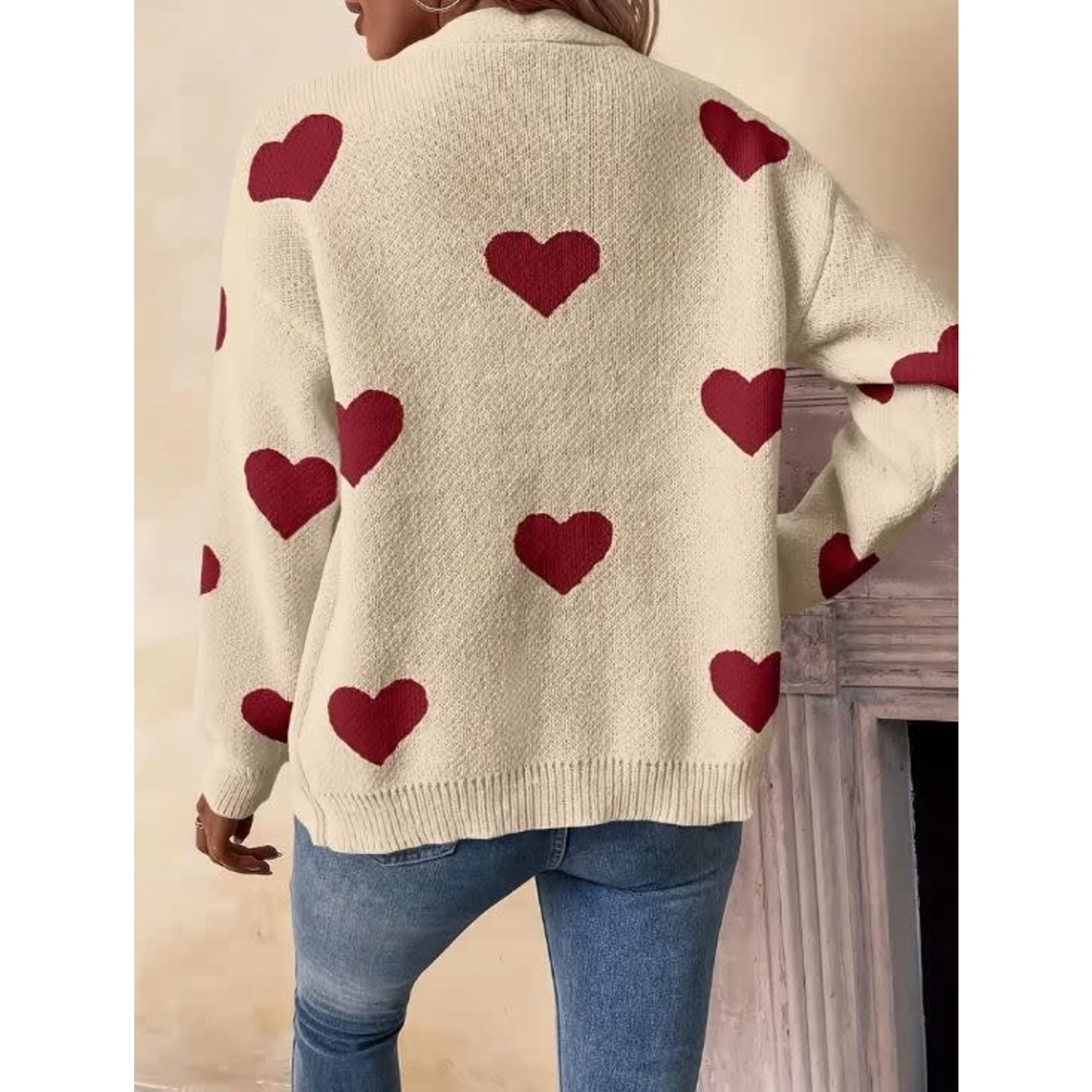 GGS Joanne Heart Print Button Cardigan Beige