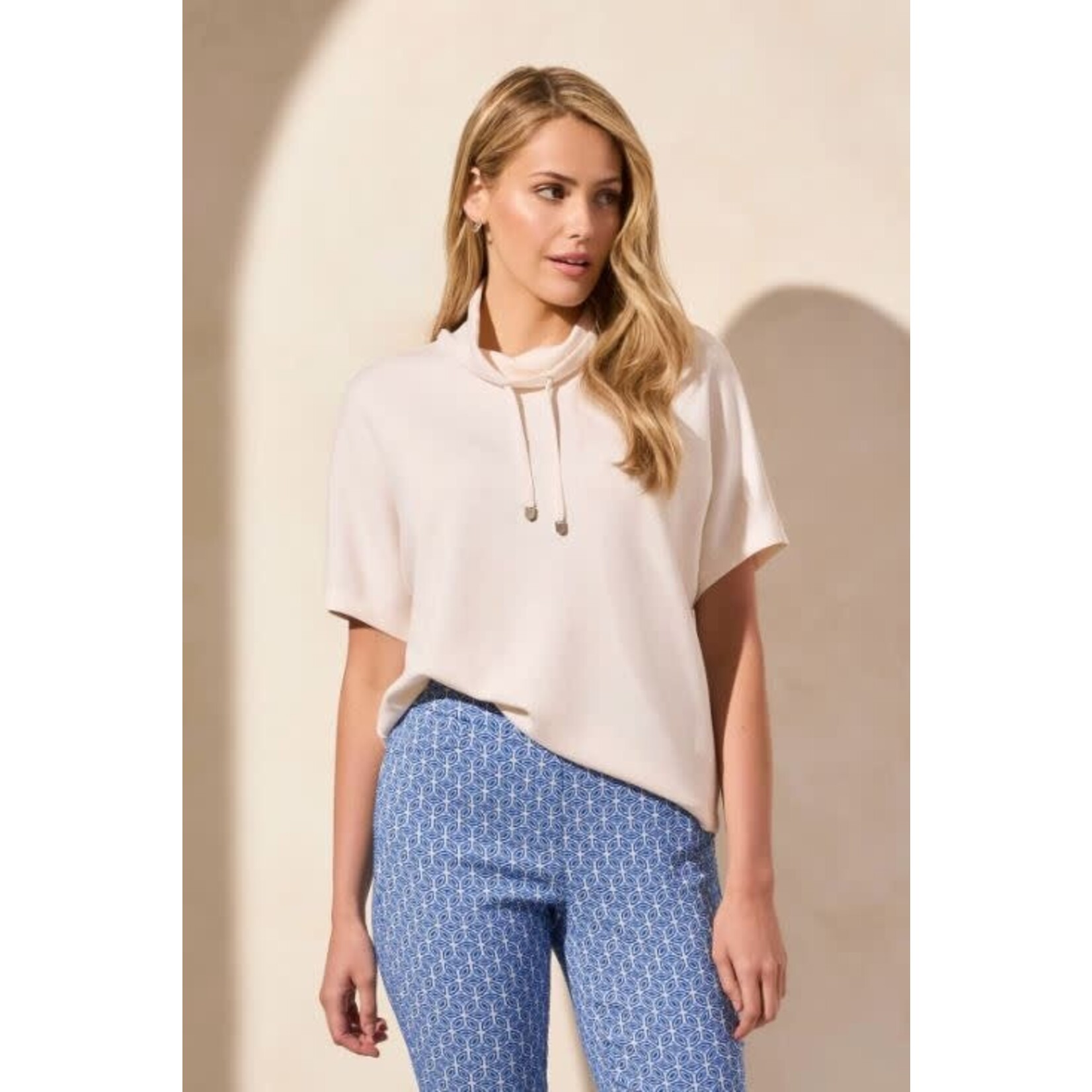 Tribal Short Sleeve Funnel Neck With Drawcord