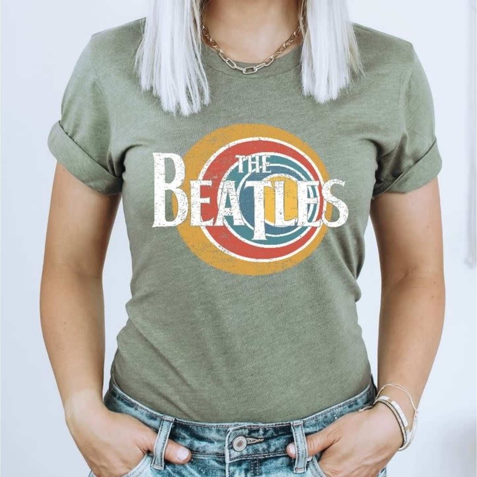 GGS The Beatles Retro Logo Band Tee Olive