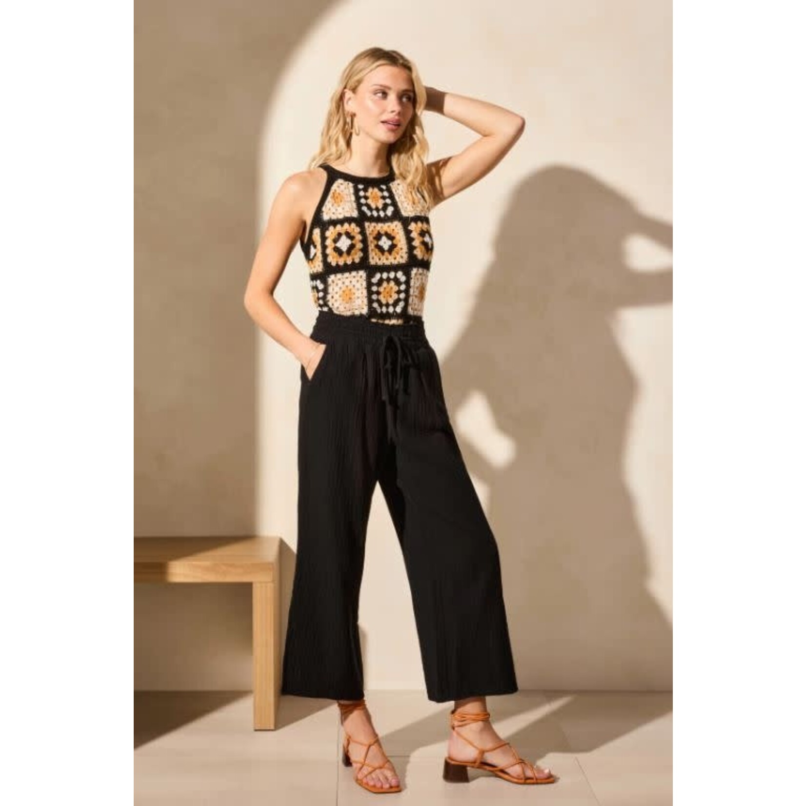 Tribal Wide Leg Pant With Slit
