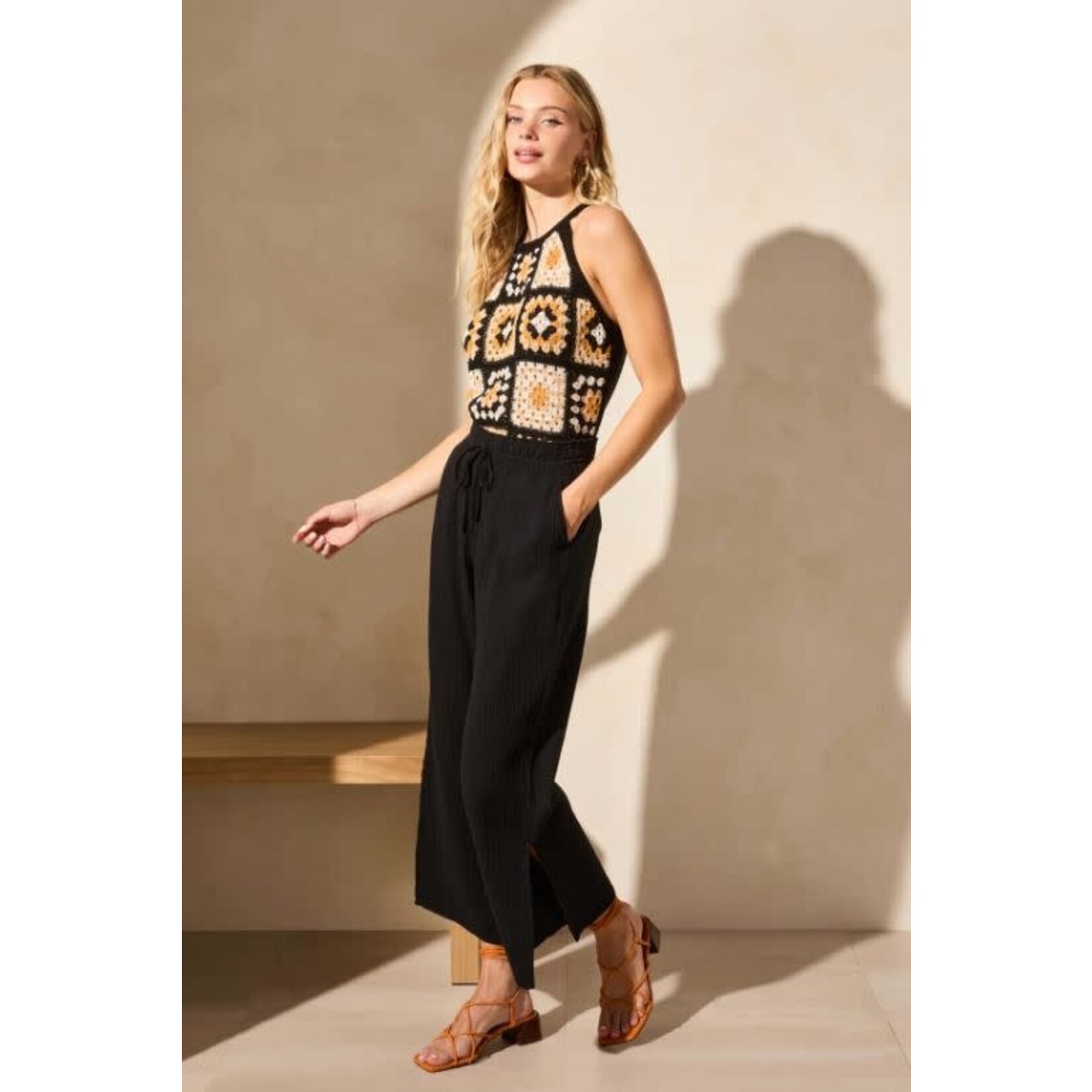Tribal Wide Leg Pant With Slit