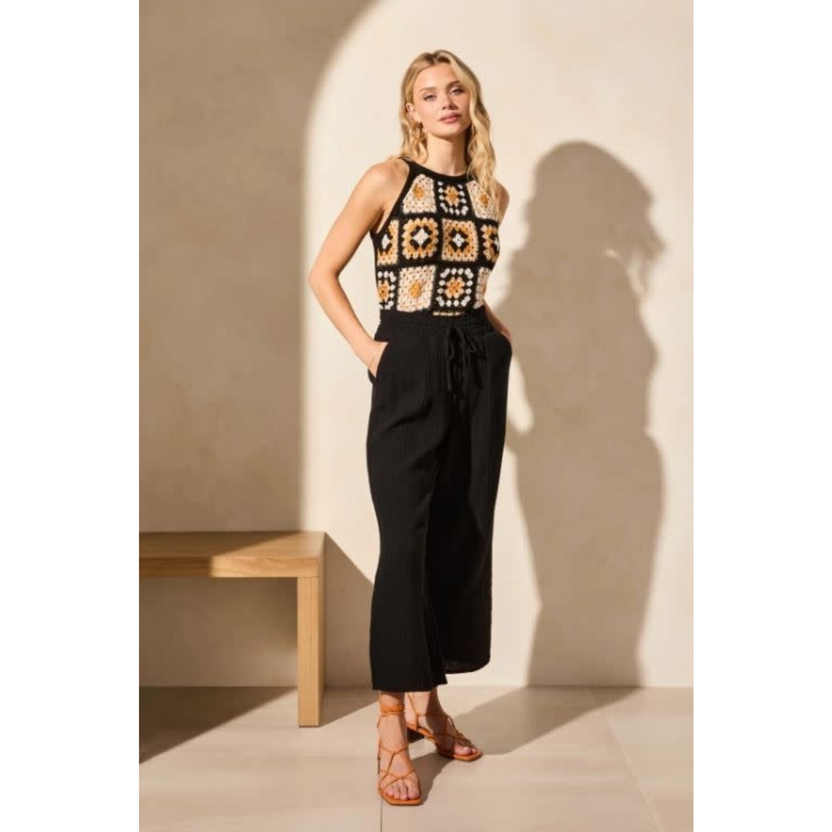 Tribal Wide Leg Pant With Slit