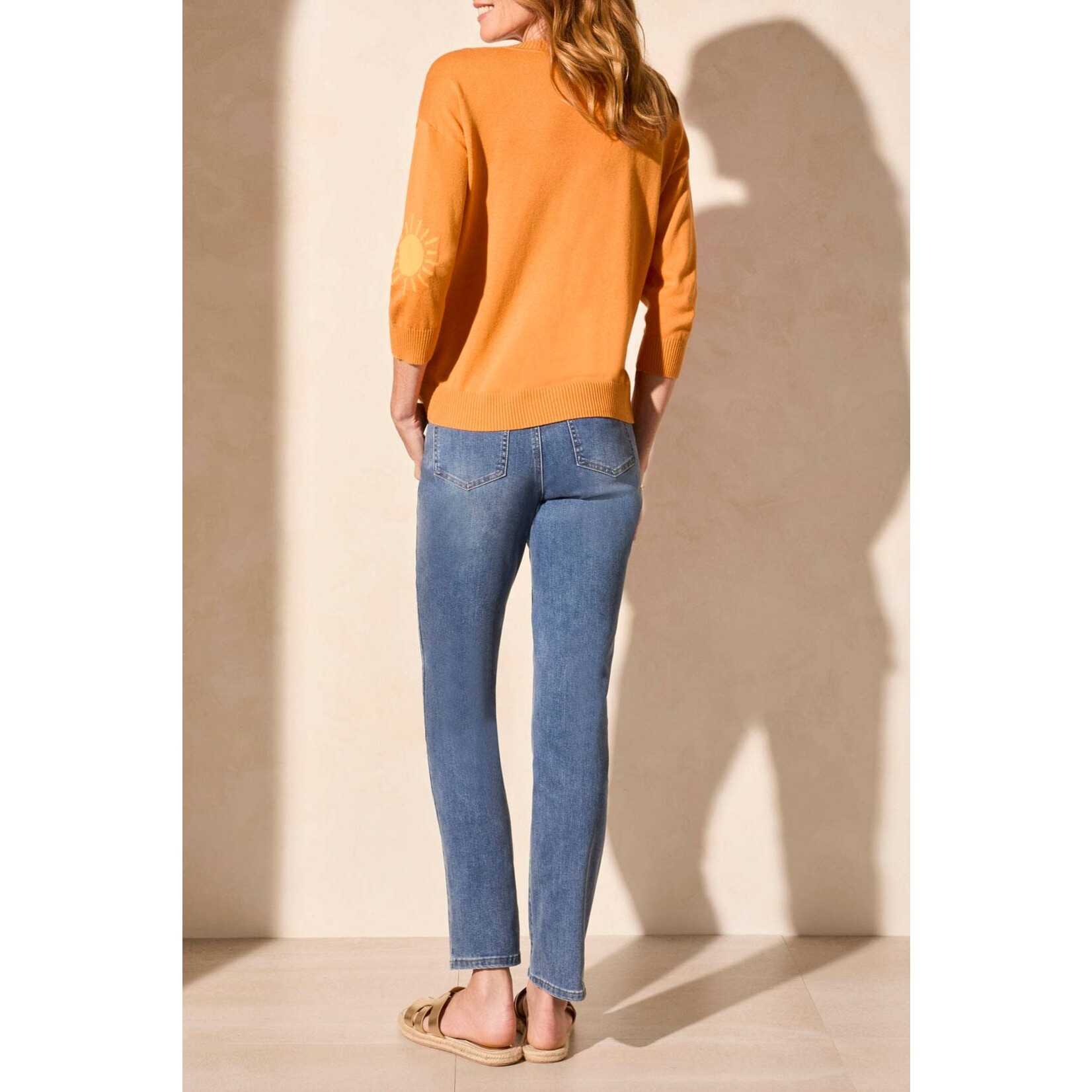 Tribal V-Neck 3/4 Sleeve Jacquard Sweater