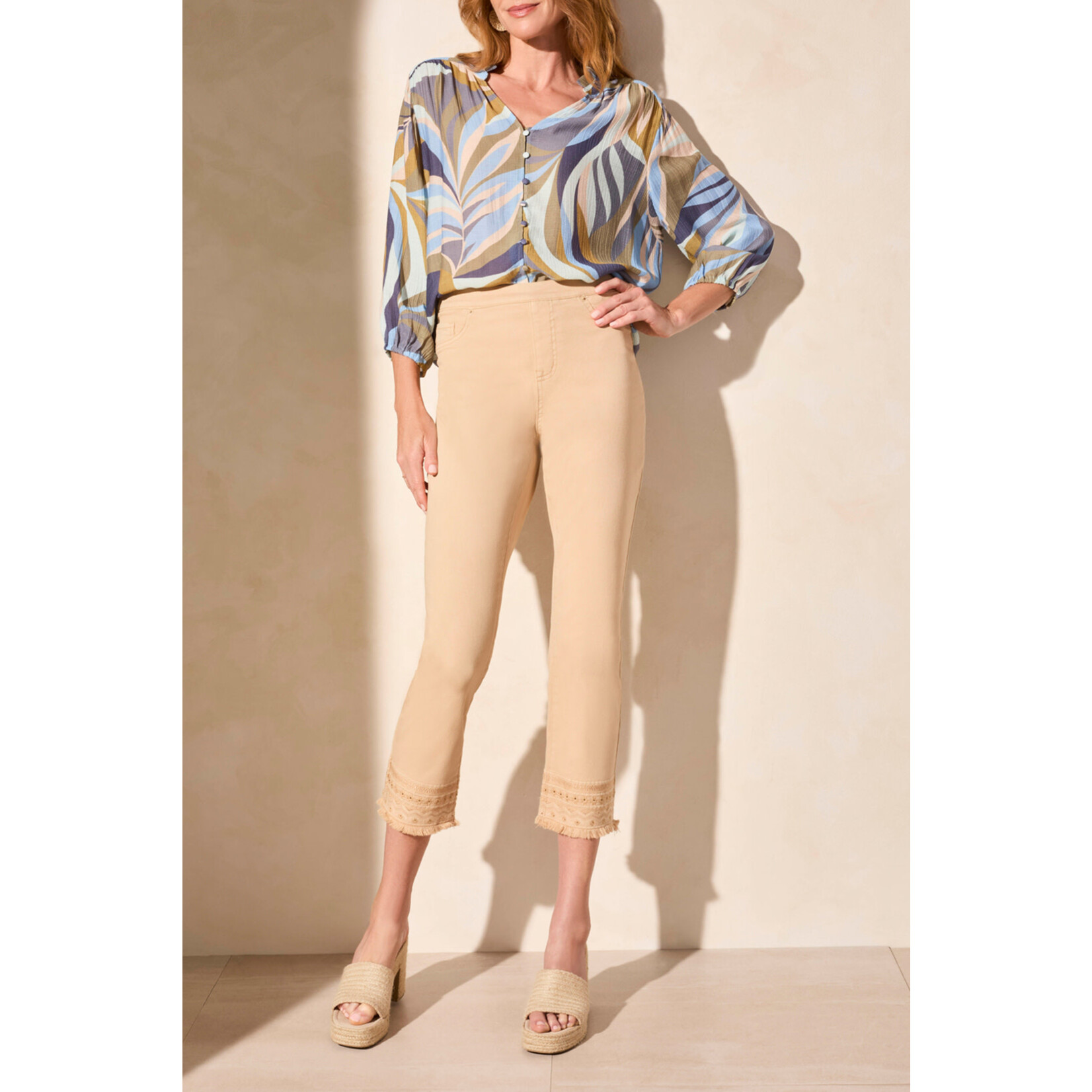 Tribal Audrey Embellished Straight Leg Crop Jeans