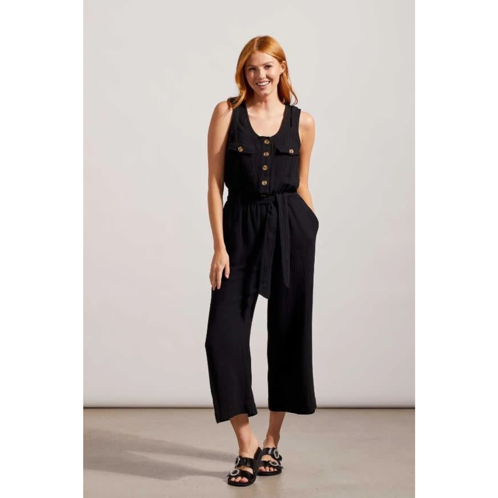 Tribal Button Front Jumpsuit With Sash
