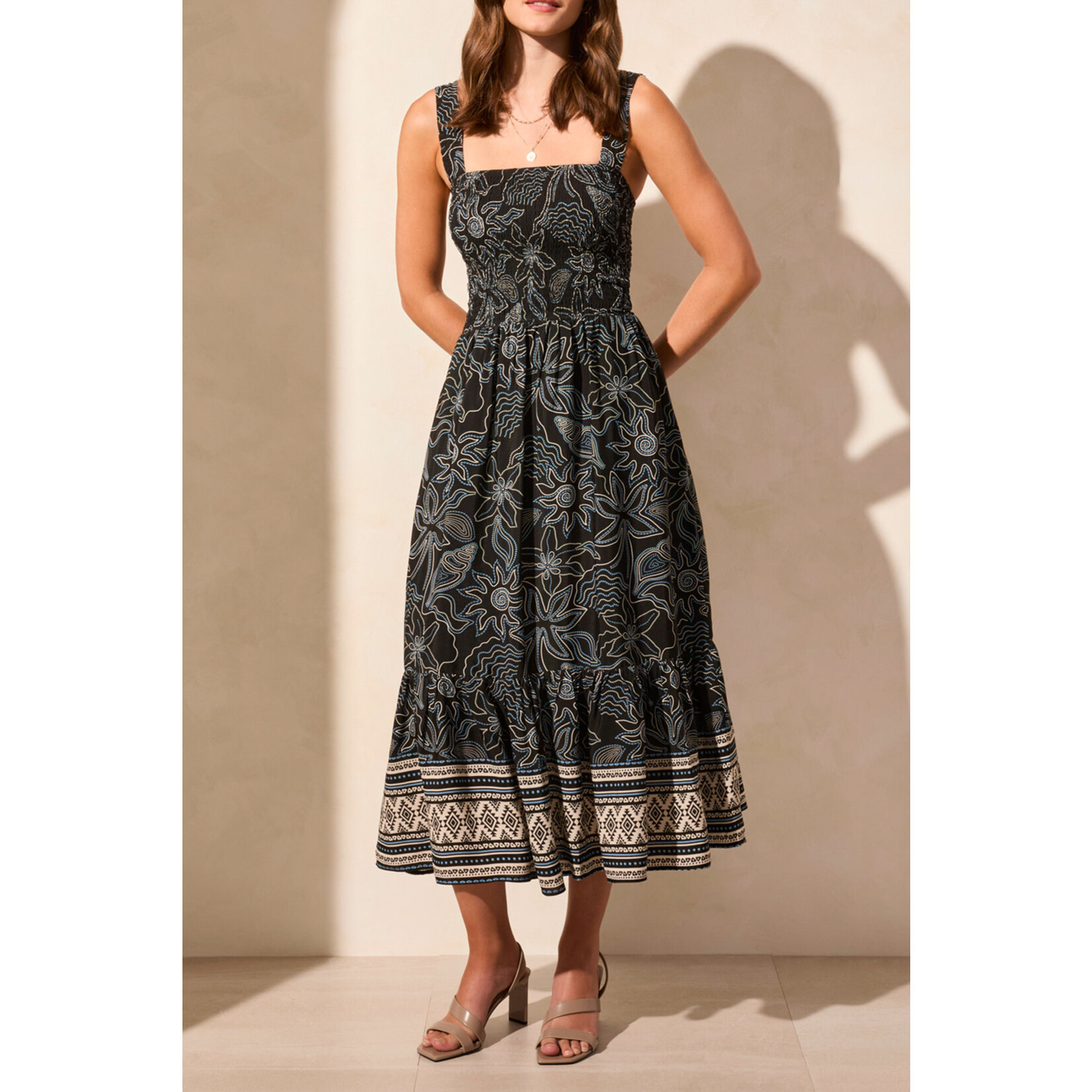 Tribal Sleeveless Dress With Ruching