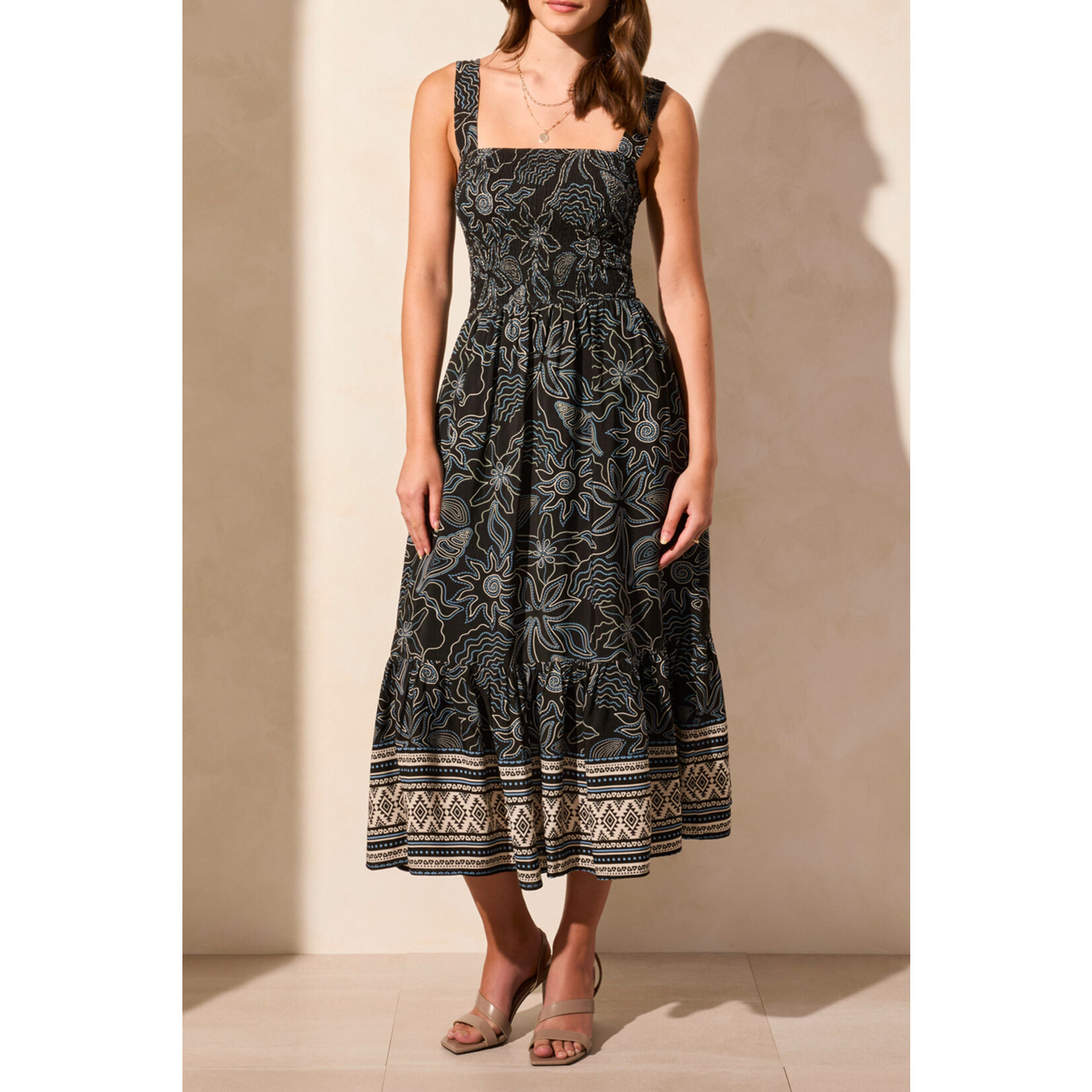 Tribal Sleeveless Dress With Ruching