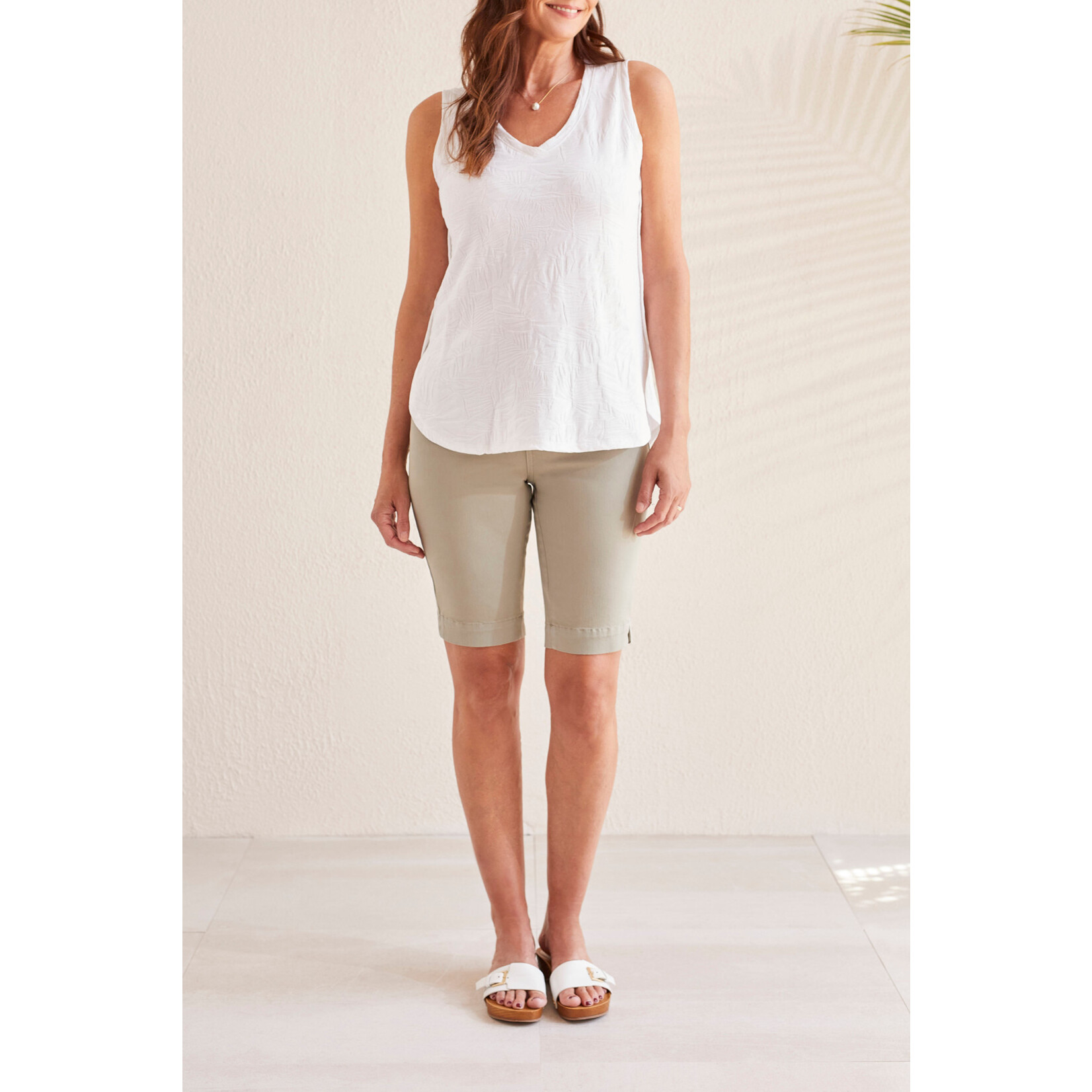 Tribal Textured V-Neck Curved Hem Tank
