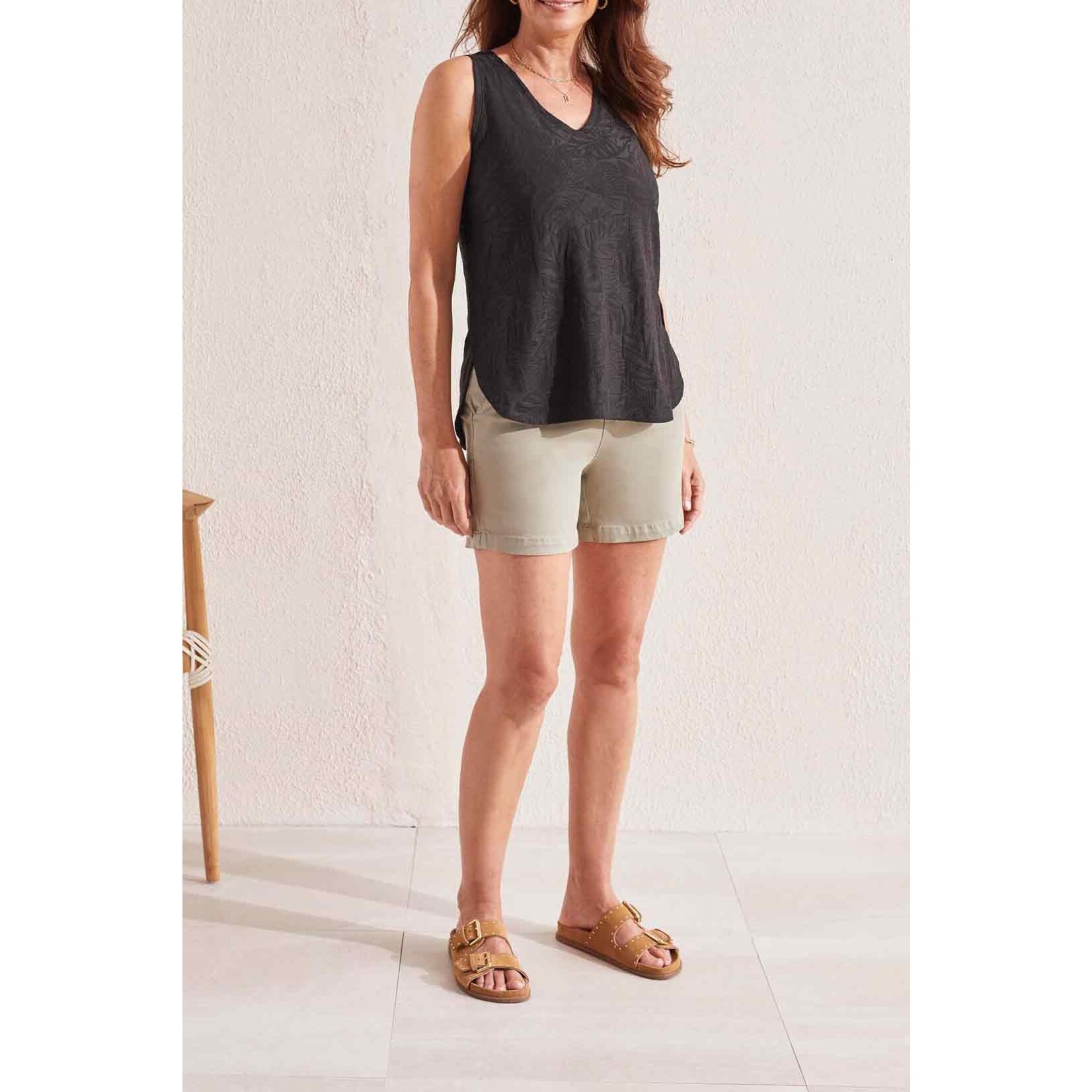 Tribal Textured V-Neck Curved Hem Tank