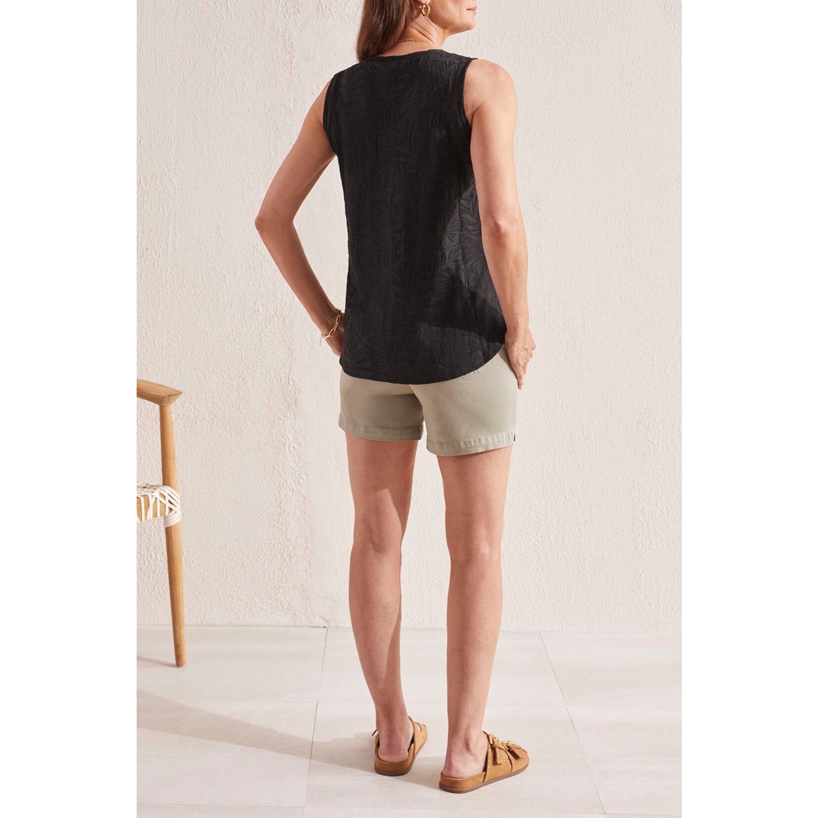 Tribal Textured V-Neck Curved Hem Tank