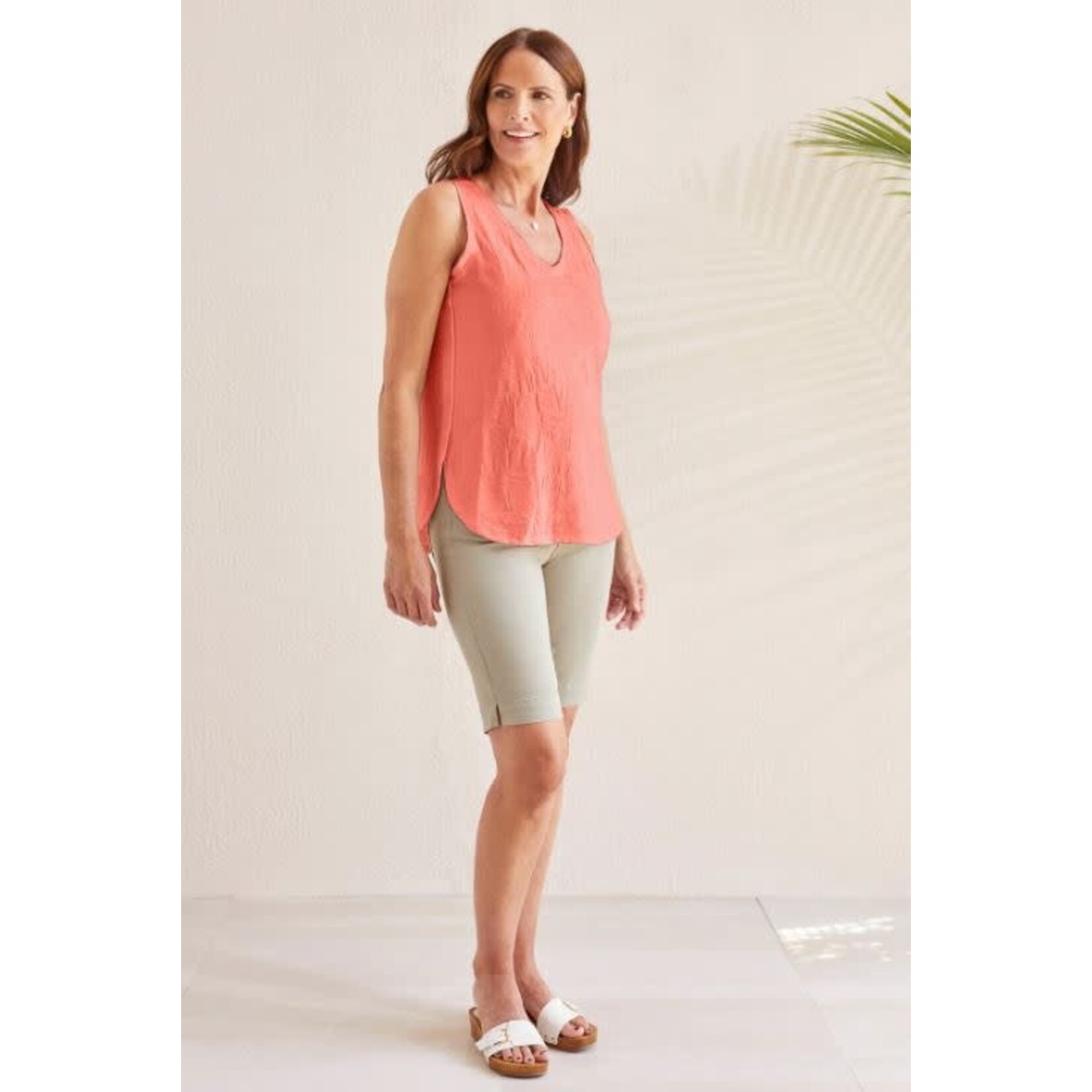 Tribal Textured V-Neck Curved Hem Tank