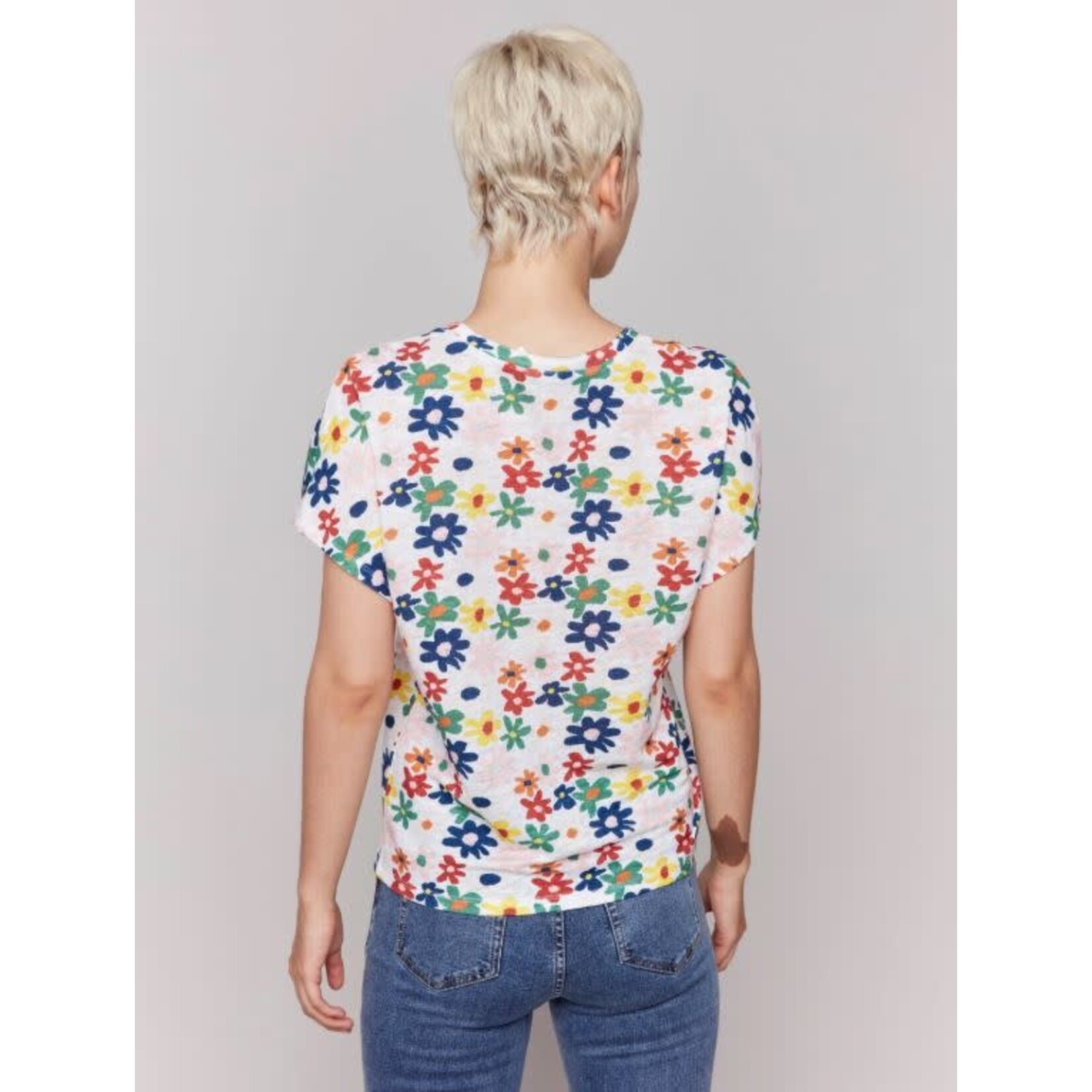 Charlie B Printed Split Neck Dolman Top