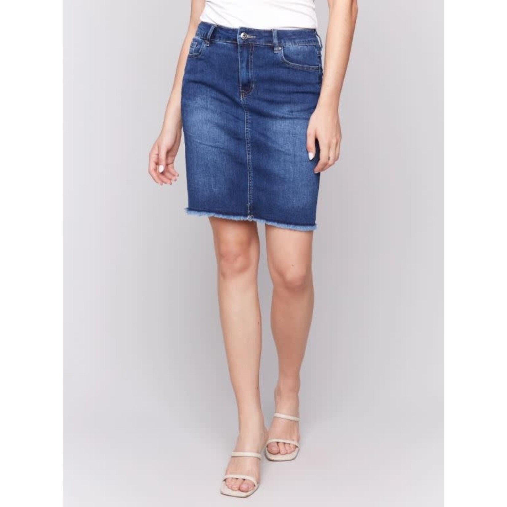 Charlie B Frayed Hem Denim Skirt